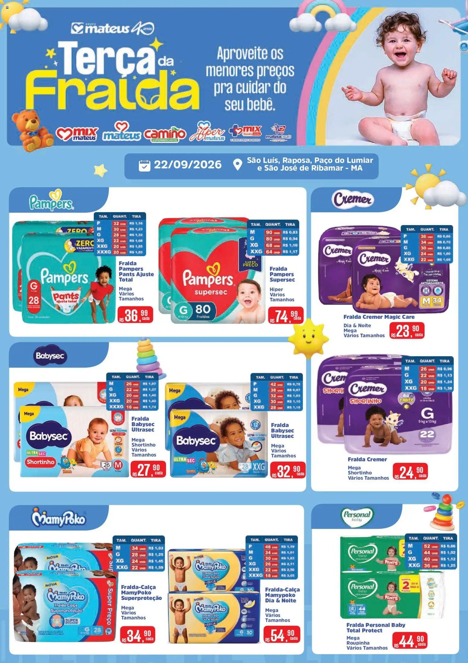 Mateus Folheto - válido de 22/09/2026 | Página: 1 | Produtos: Fralda pampers, Pampers, Calça, Fraldas
