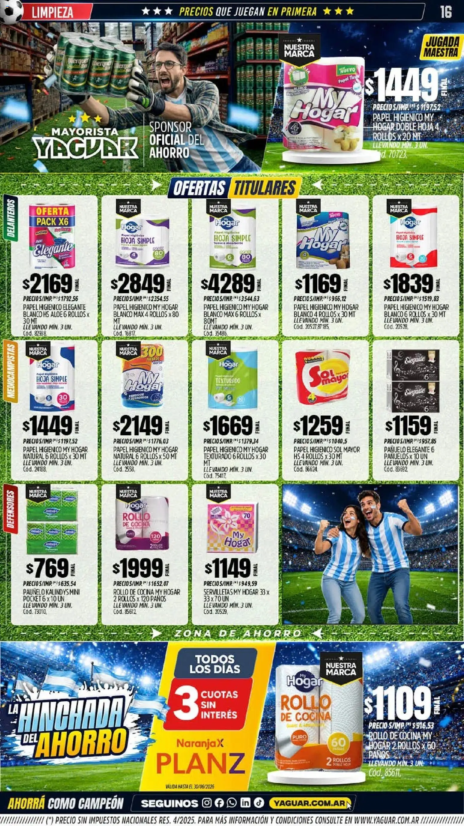Yaguar - Oferta Semanal Santa Fé │ válido desde el 01.06.2026 | Página: 16 | Productos: Papel higiénico, Pañuelo, Servilletas, Pollo
