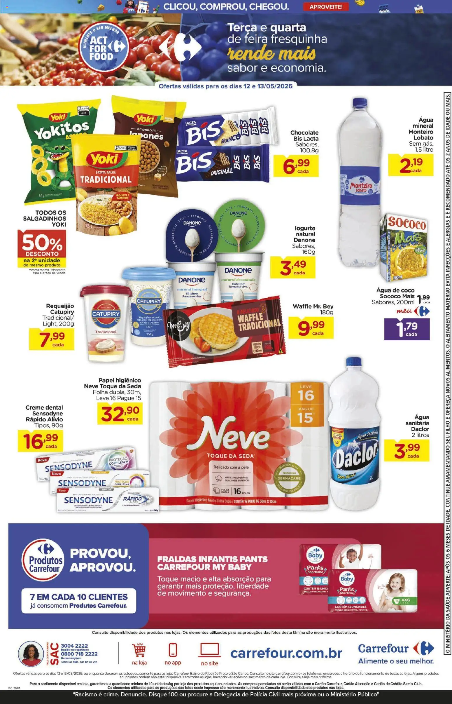 Carrefour Bairro Folheto - válido de 12.05.2026 | Página: 3 | Produtos: Cloro, Chocolate, Salgadinhos, Batata palha