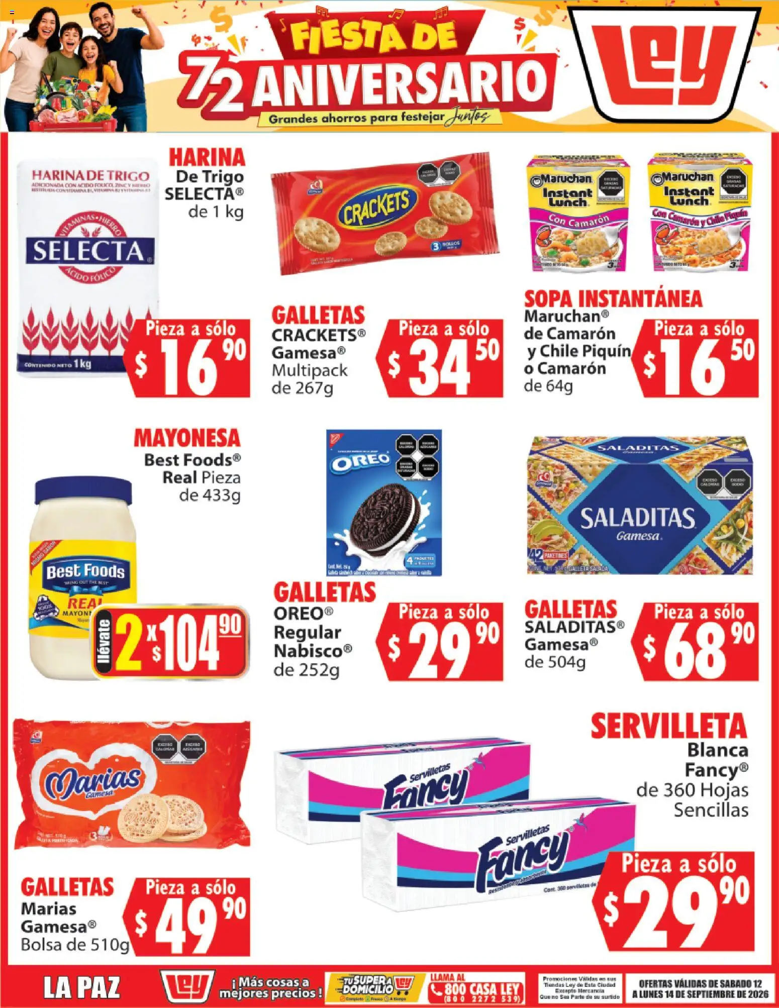 Nuevas ofertas de Casa Ley válidas en toda la República Mexicana desde el 12/09/2026. ¡Encuentra las mejores ofertas en Casa Ley folleto Fiesta de 72 aniversario! | Página: 2 | Productos: Harina, Sopa, Bolsa, Galletas