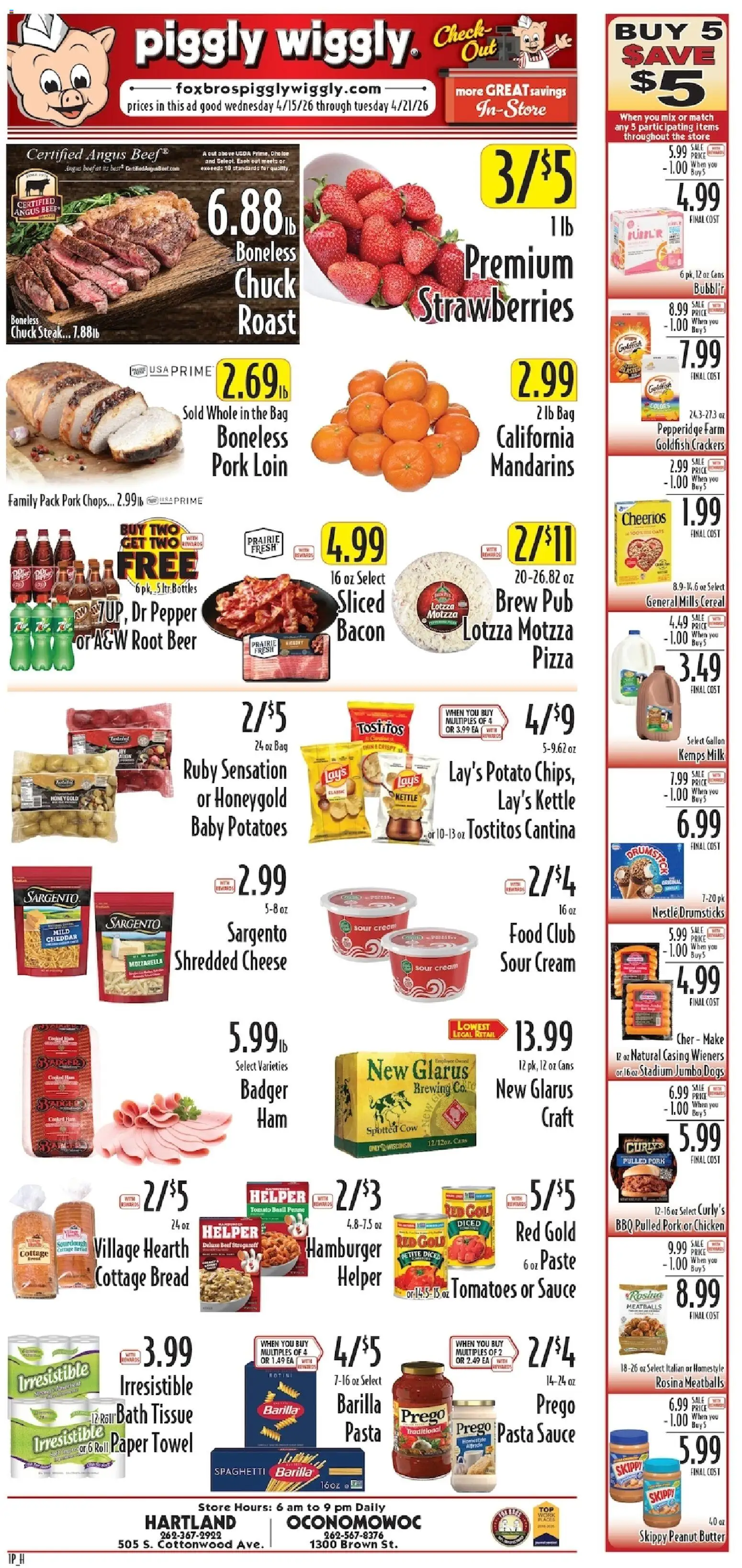 Piggly Wiggly Weekly Ad - valid from 15.04.2026 | Page: 1 | Products: Pasta, Cream, Sauce, Bag