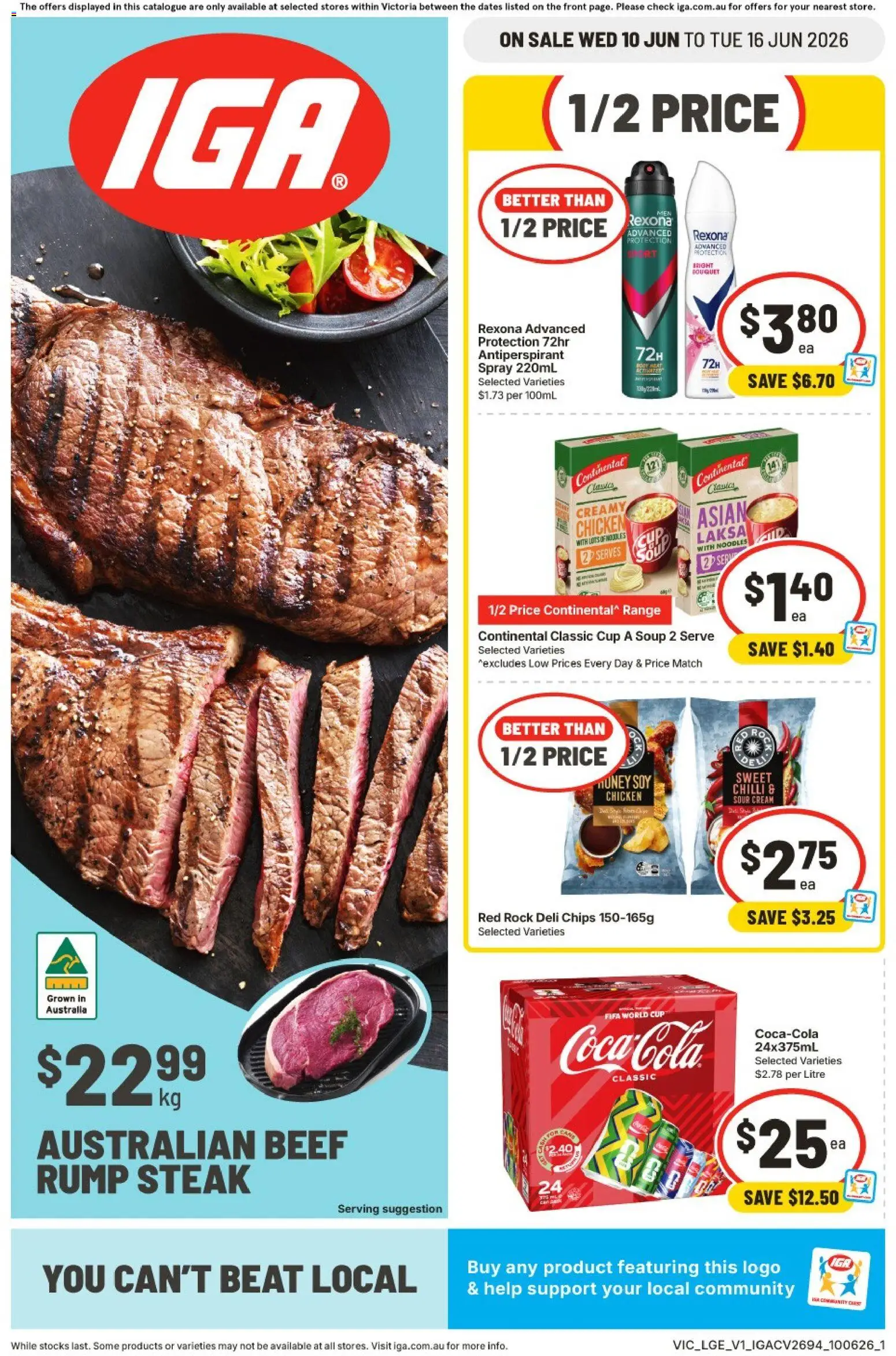 IGA catalogue - valid from 10.06.2026 | Page: 1 | Products: Sour cream, Antiperspirant, Steak, Chilli