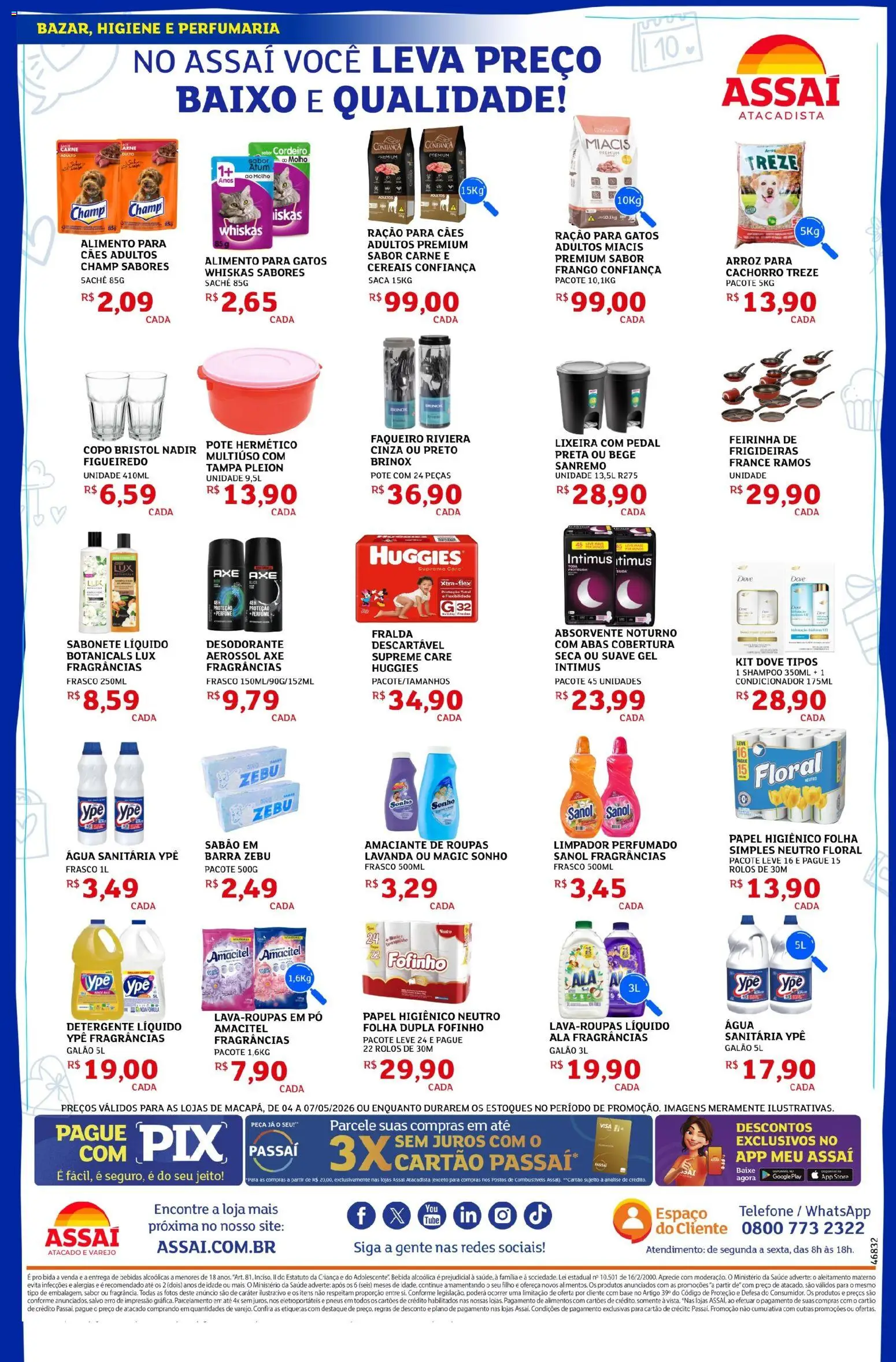Assaí Atacadista Folheto - válido de 04.05.2026 | Página: 4 | Produtos: Lixeira, Sabonete, Baixo, Telefone