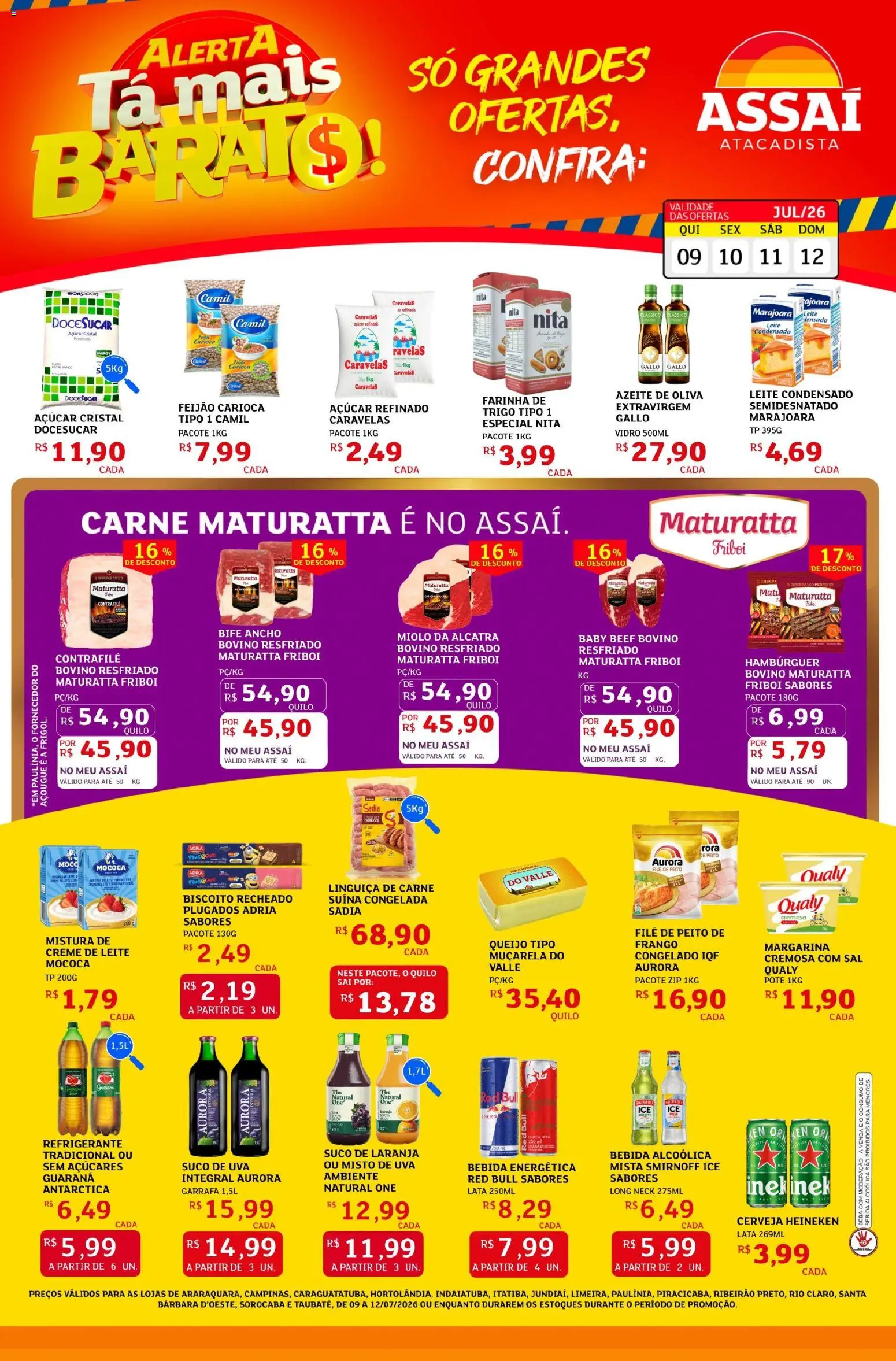 Assaí Atacadista Folheto - válido de 09/07/2026 | Página: 1 | Produtos: Feijão, Contra filé, Queijo, Leite condensado