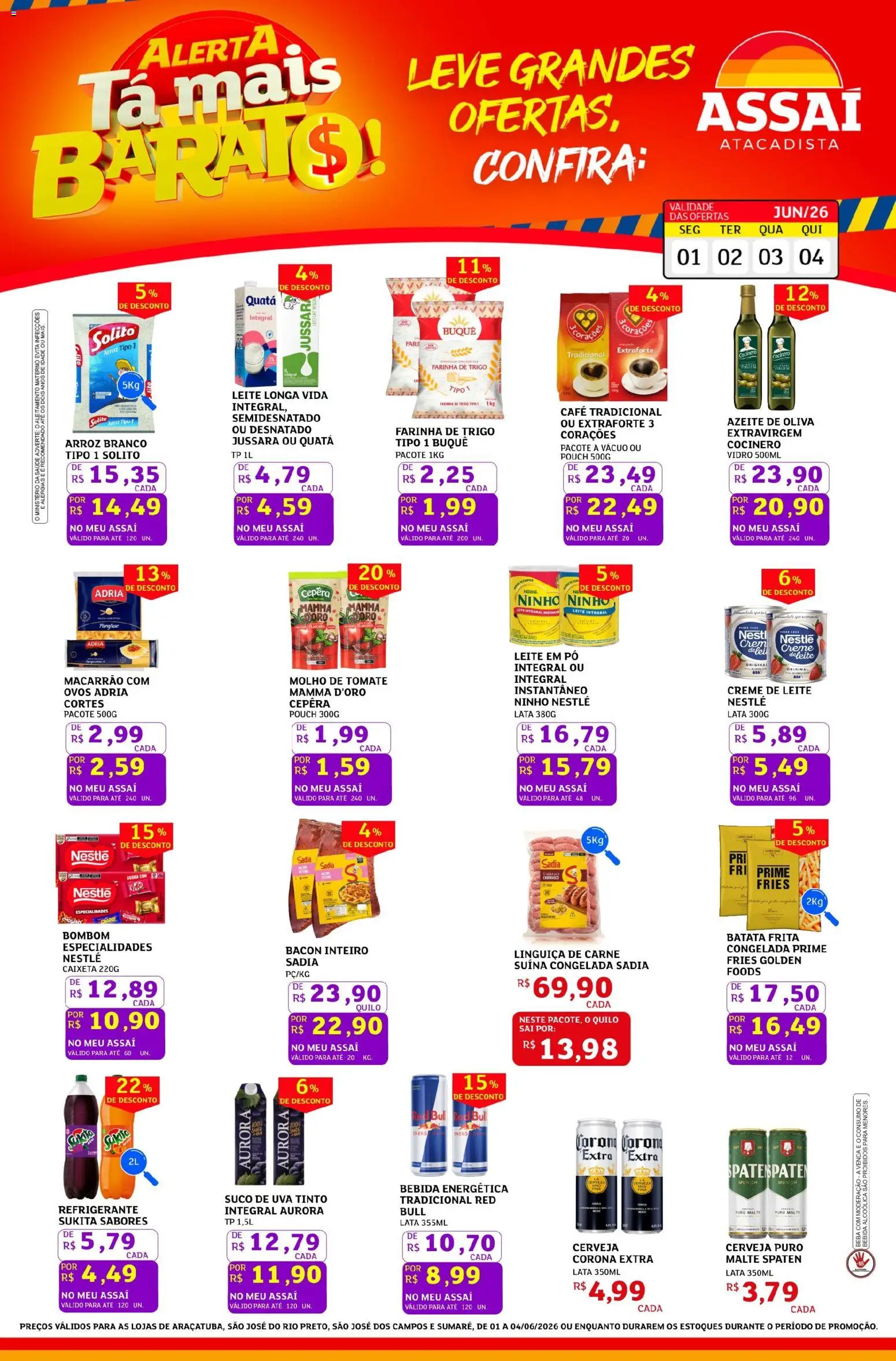 Assaí Atacadista Folheto - válido de 01.06.2026 | Página: 1 | Produtos: Molho de tomate, Suco, Arroz, Leite em pó