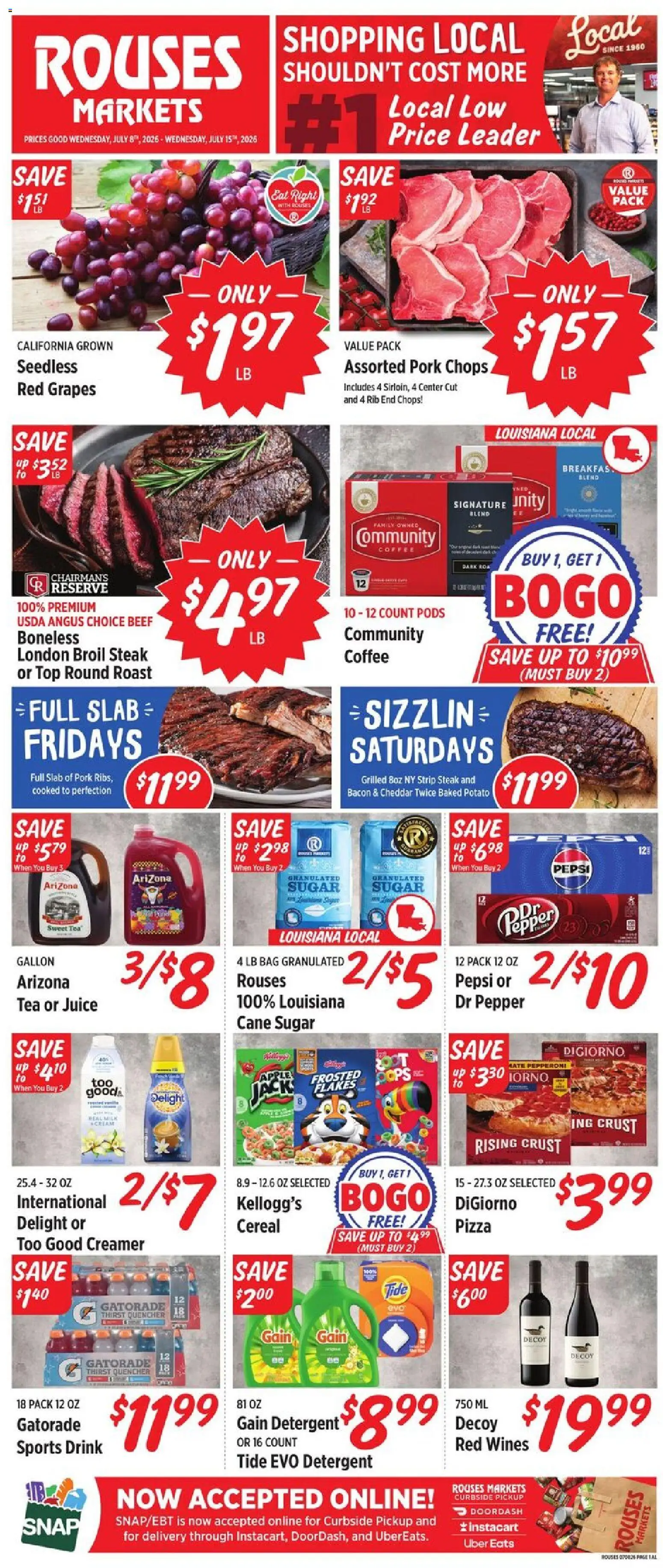 Rouses Weekly Ad - valid from 07/08/2026 | Page: 2 | Products: Pork, Tea, Cream, Flakes