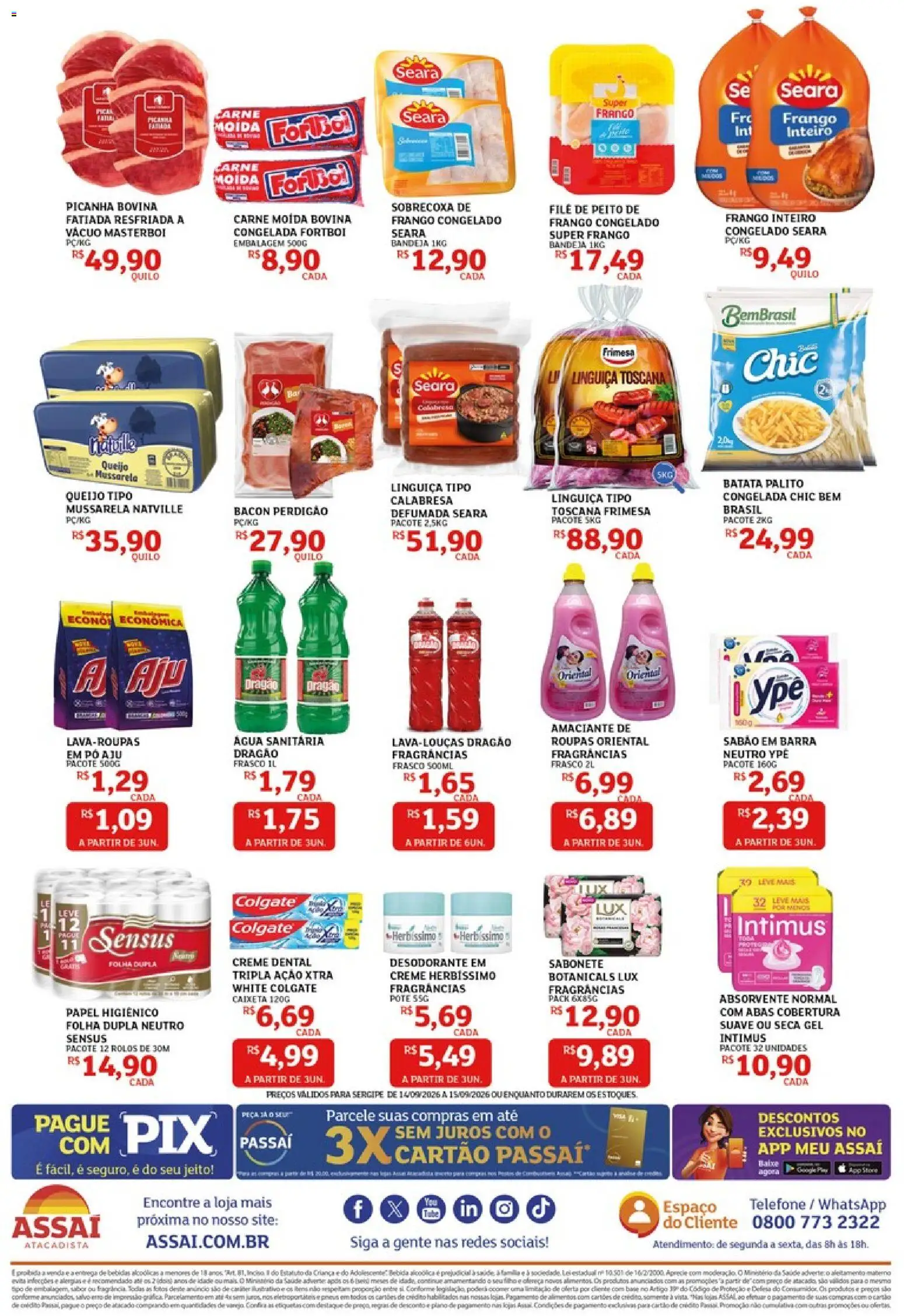 Assaí Atacadista Folheto - válido de 14/09/2026 | Página: 2 | Produtos: Sabão em barra, Desodorante, Frango inteiro, Picanha