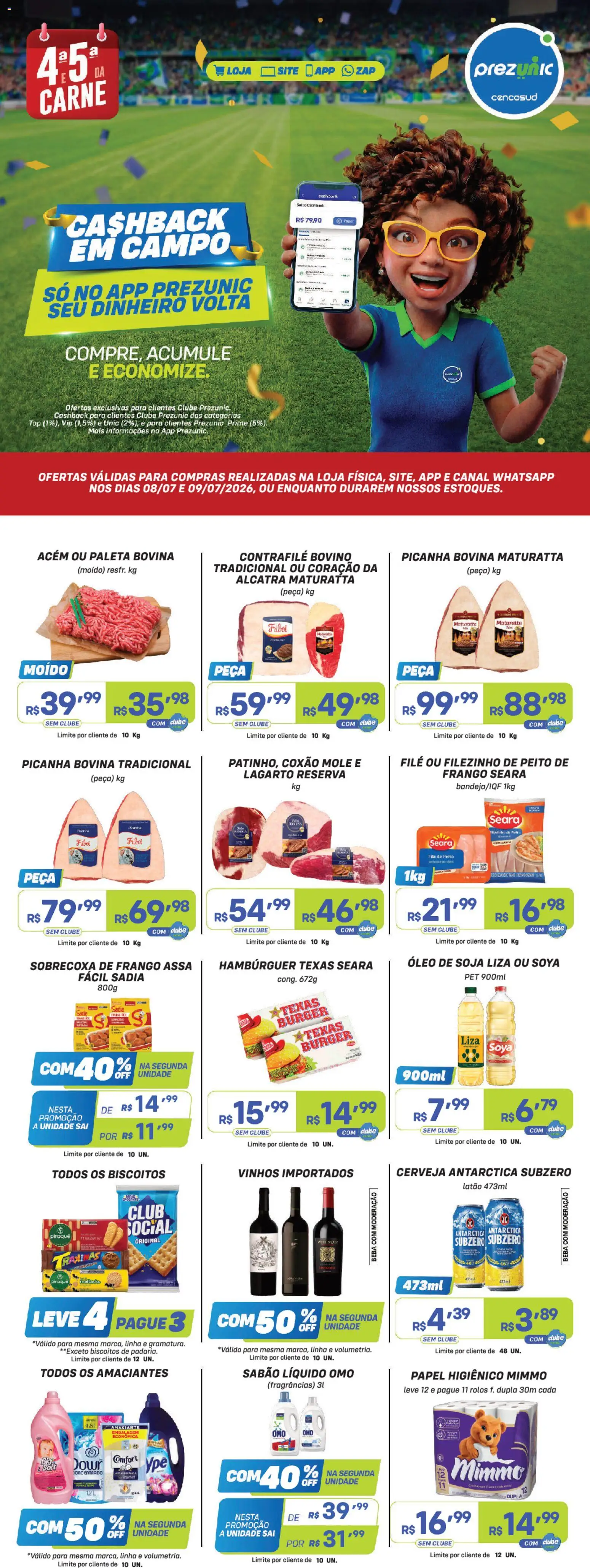 Prezunic Folheto - válido de 08/07/2026 | Página: 1 | Produtos: Acém, Carne, Amaciante, Soja