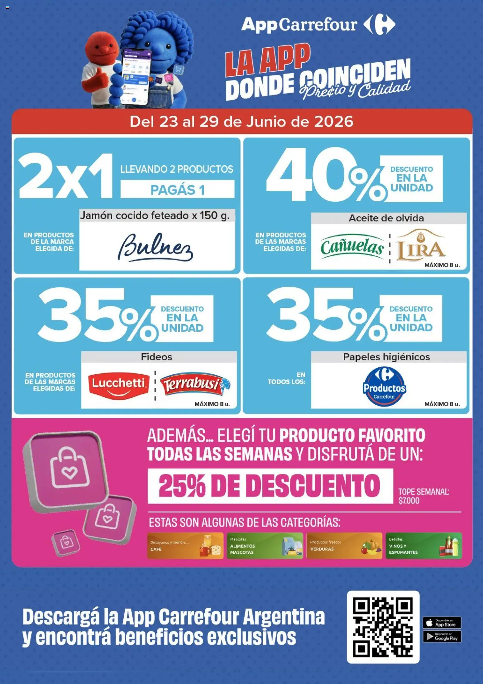 Carrefour Market - Market Paraná y Concordia │ válido desde el 23/06/2026 | Página: 4 | Productos: Jamón cocido, Aceite, Jamón, Fideos