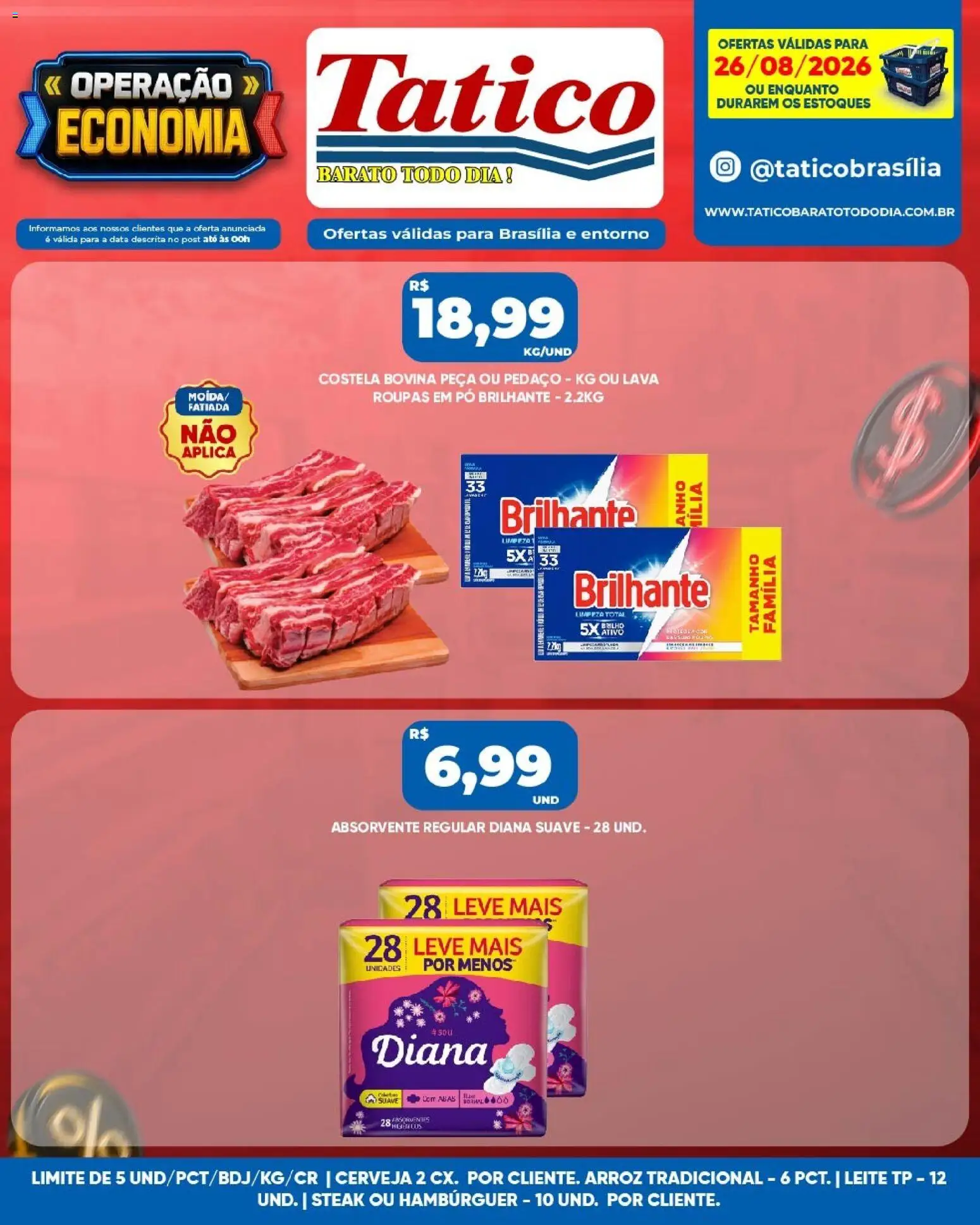 Tatico Folheto - válido de 26/08/2026 | Página: 10 | Produtos: Costela bovina, Leite, Hambúrguer, Absorvente