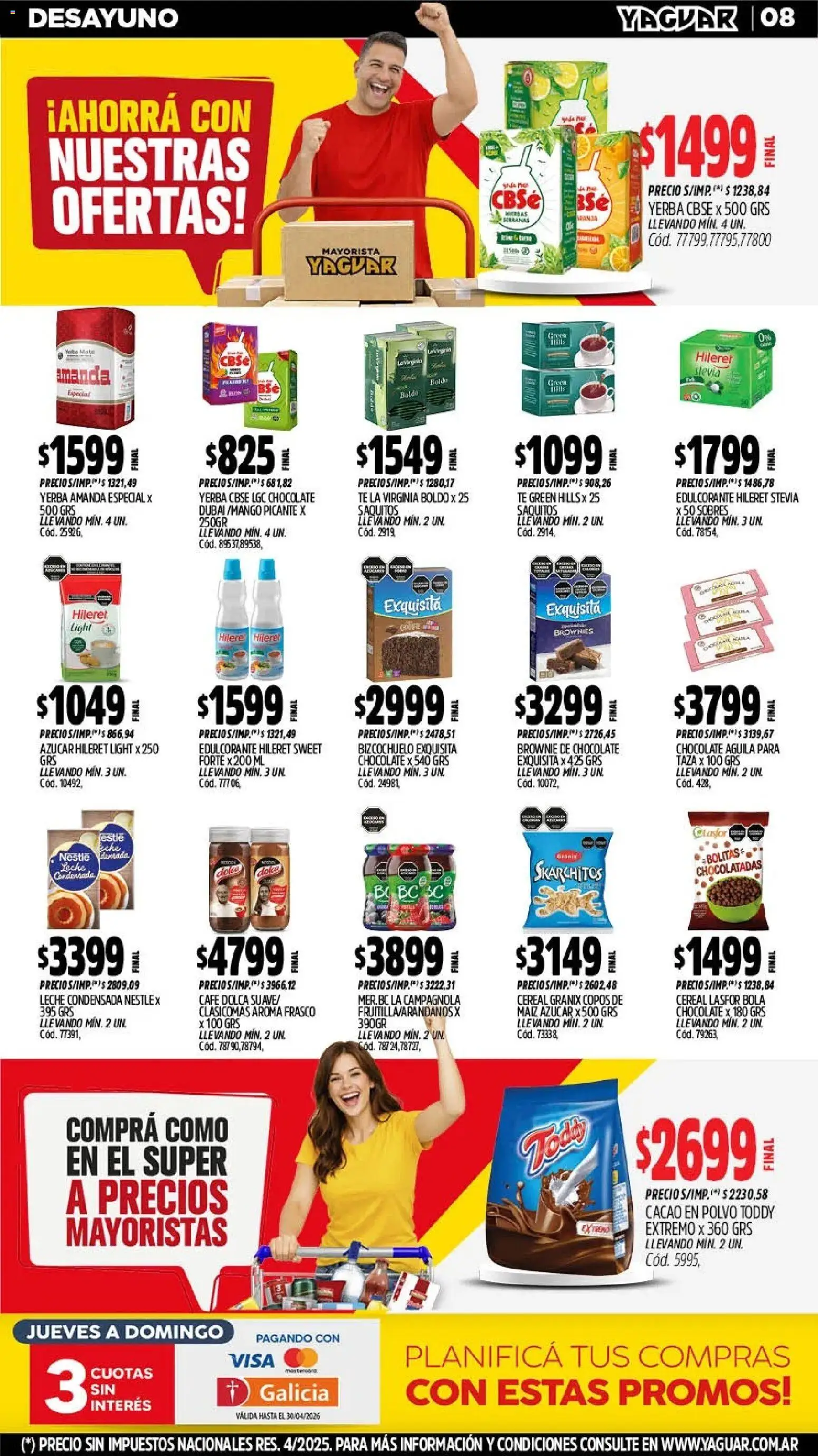Yaguar - Oferta Semanal General Roca │ válido desde el 11.05.2026 | Página: 8 | Productos: Copos, Mate, Leche, Té