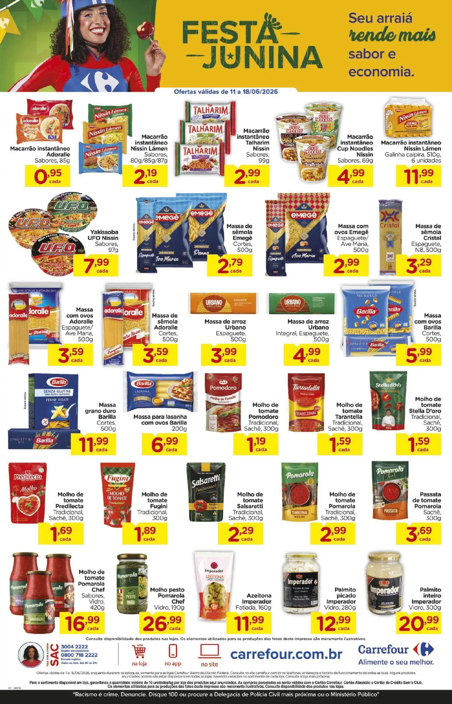 Carrefour Bairro Folheto - válido de 11.06.2026 | Página: 2 | Produtos: Espaguete, Talharim, Palmito, Molho de tomate
