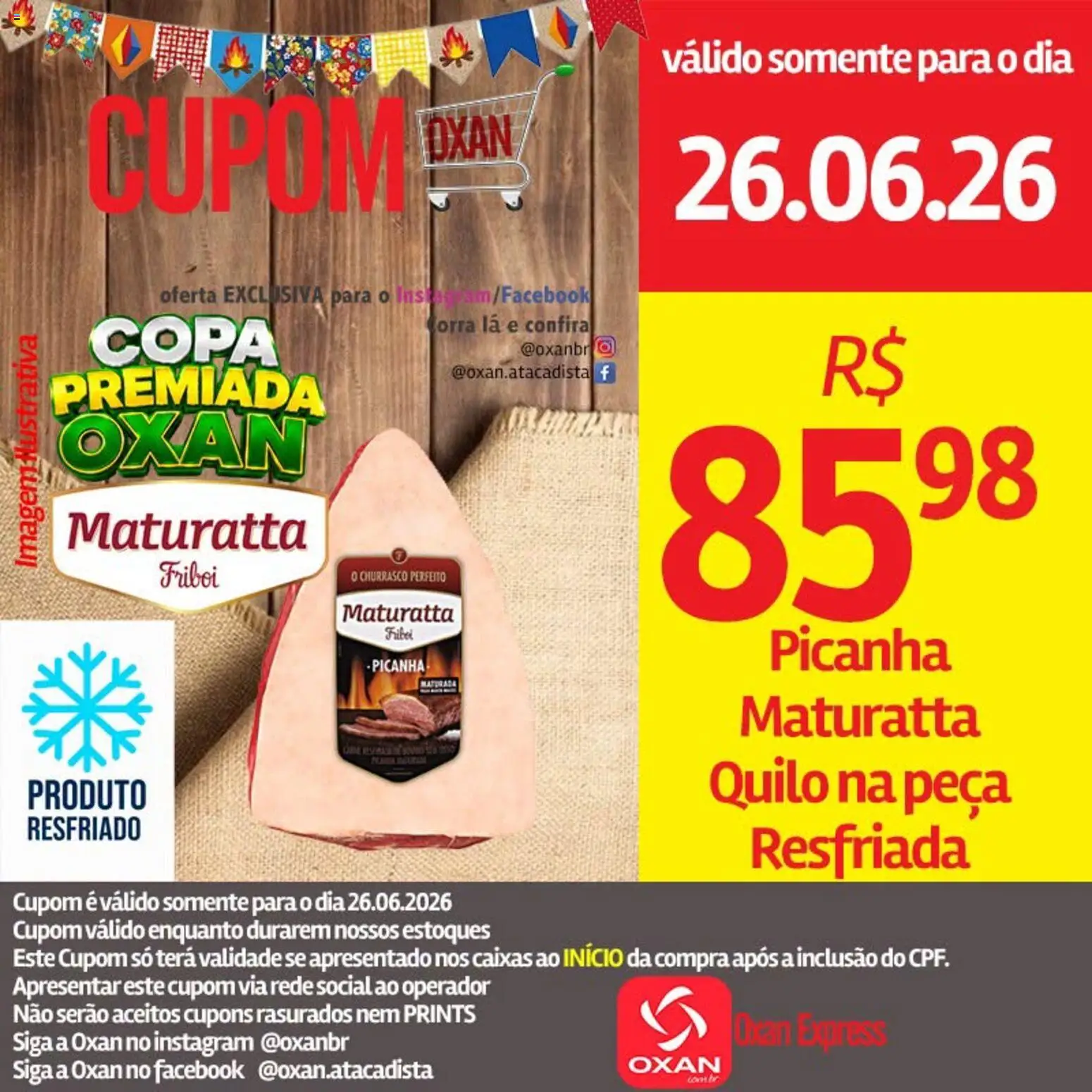 Oxan Atacadista Folheto - válido de 26/06/2026 | Página: 1 | Produtos: Picanha, Copa