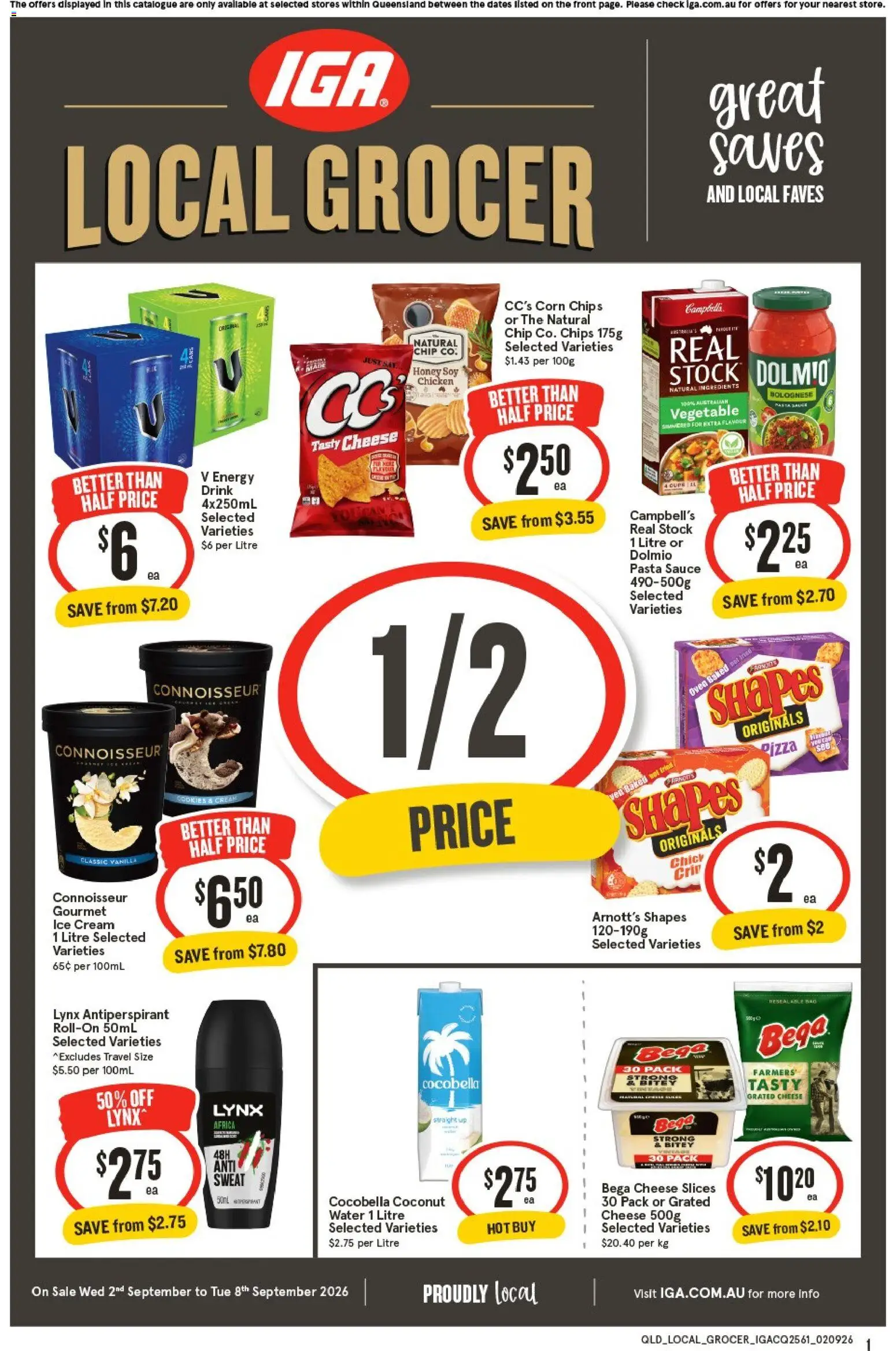IGA catalogue - valid from 02/09/2026 | Page: 1 | Products: Pasta, Chips, Coconut, Grated cheese