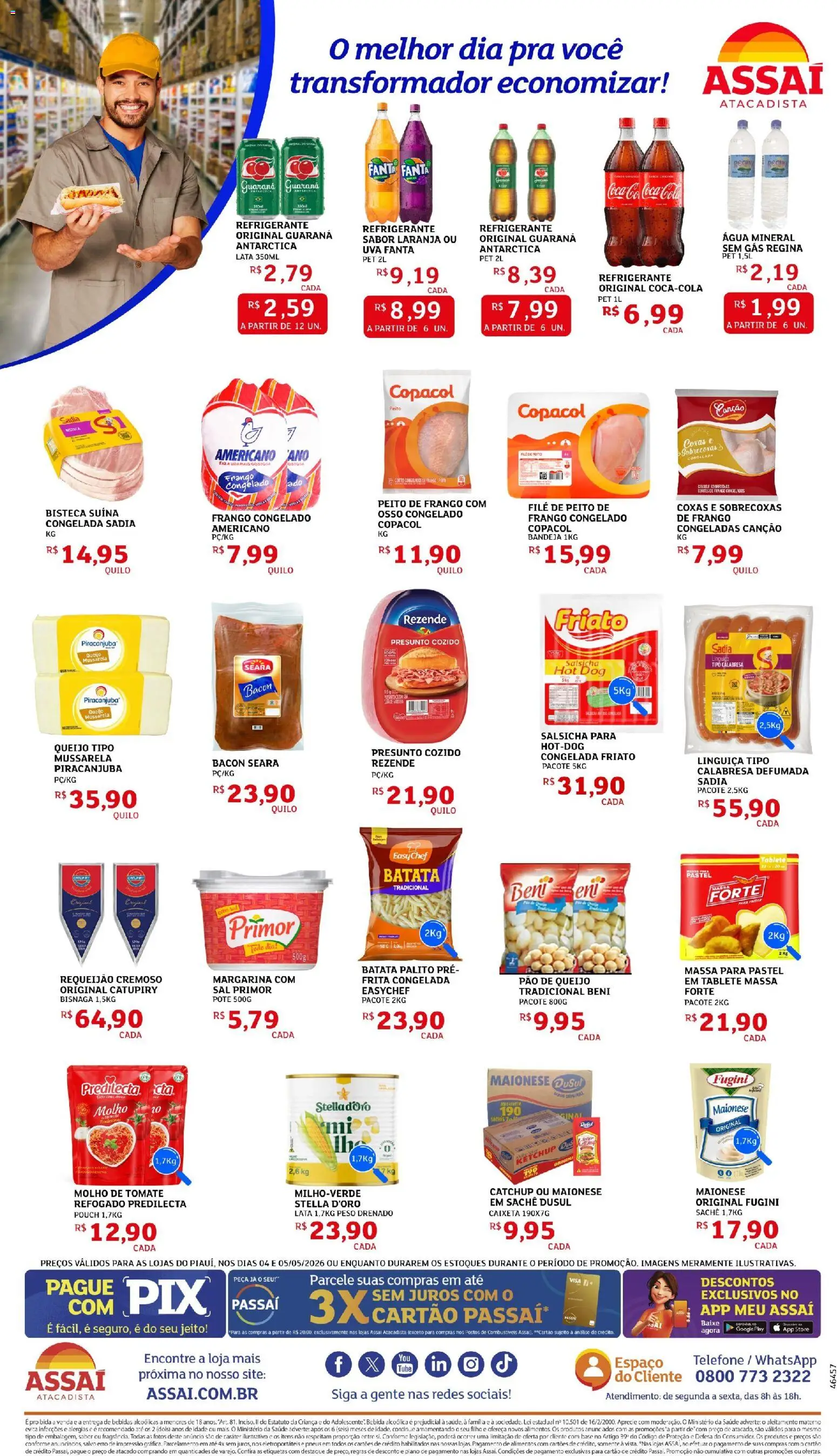 Assaí Atacadista Folheto - válido de 04.05.2026 | Página: 2 | Produtos: Salsicha, Água mineral, Telefone, Requeijão