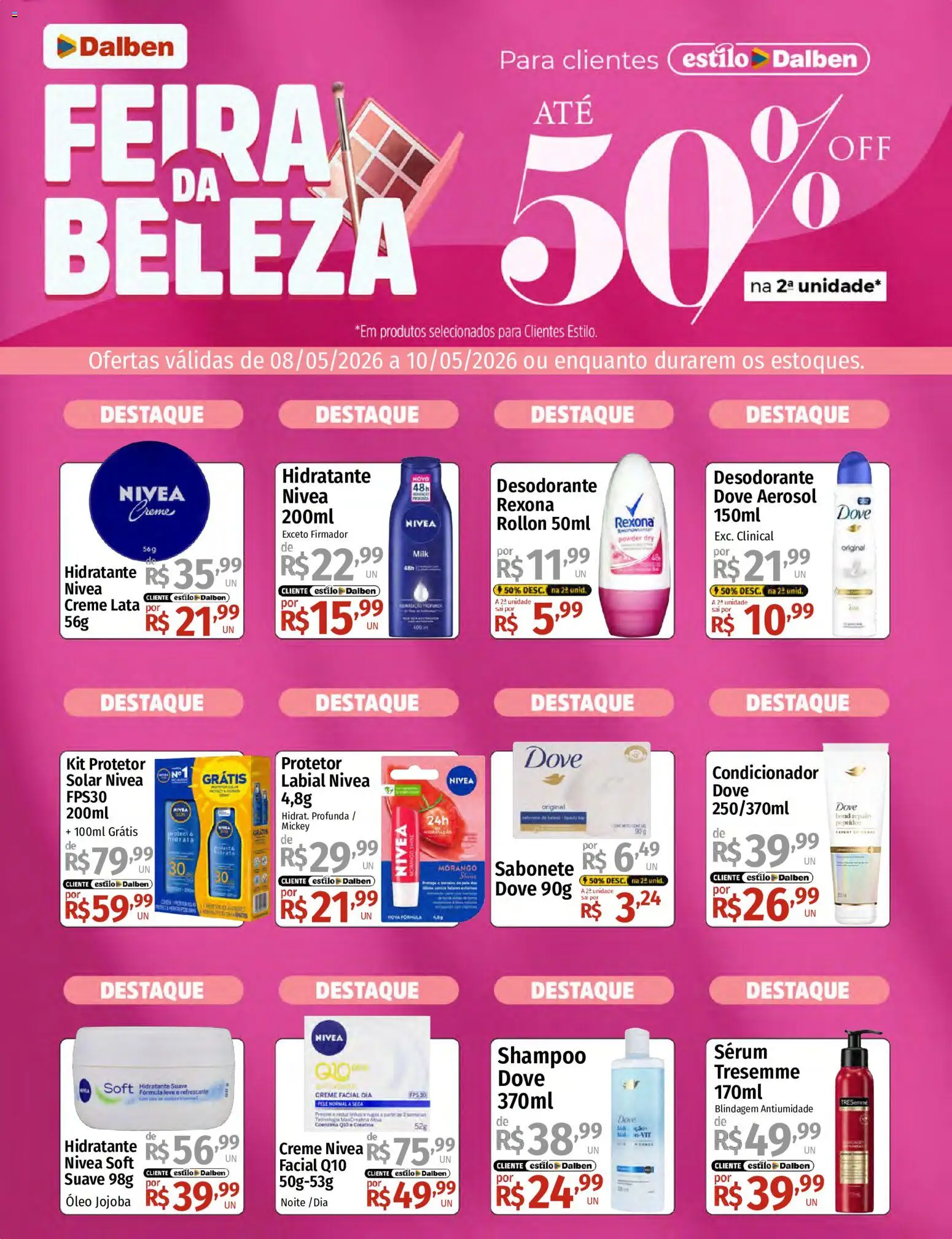 Supermercado Dalben Folheto - válido de 08.05.2026 | Página: 1 | Produtos: Desodorante, Sérum, Rexona, Dove