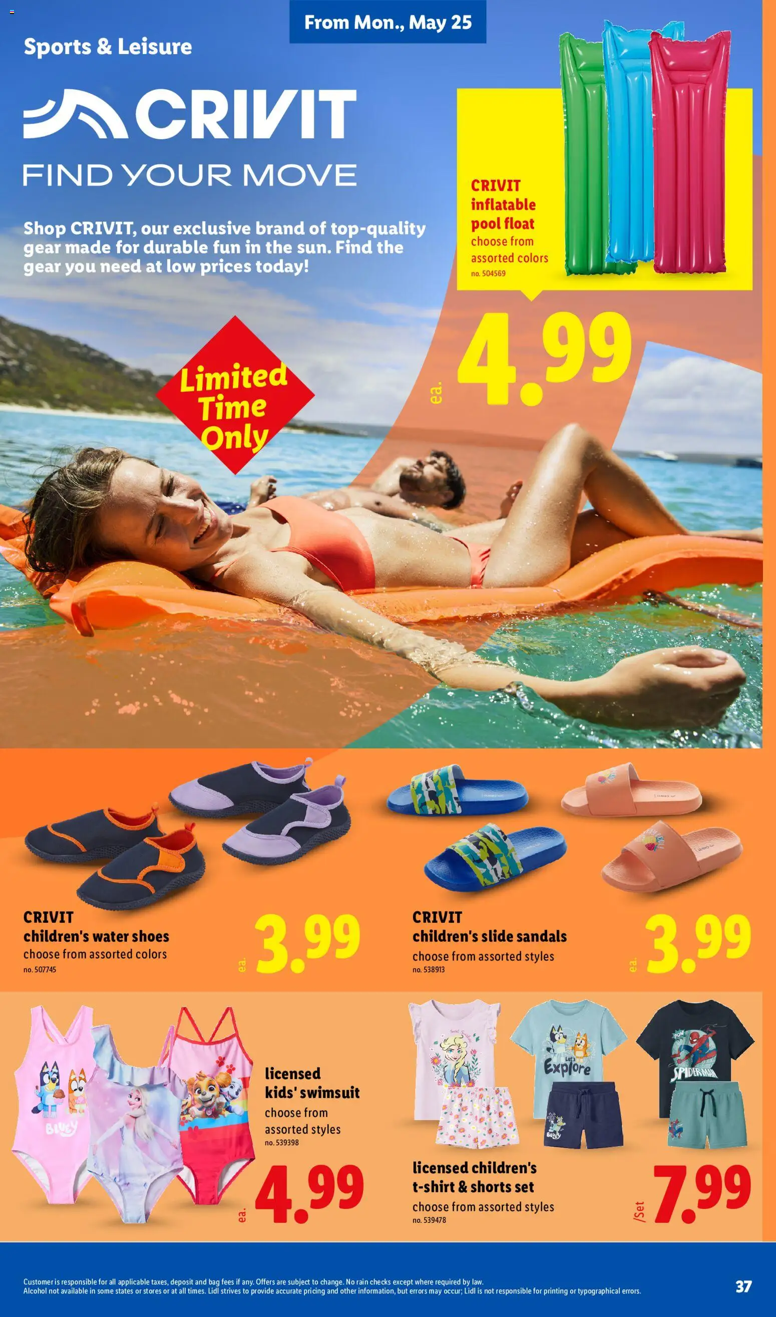 Lidl Weekly Ad - valid from 20.05.2026 | Page: 37 | Products: Shorts, Water, Sandals, Bag