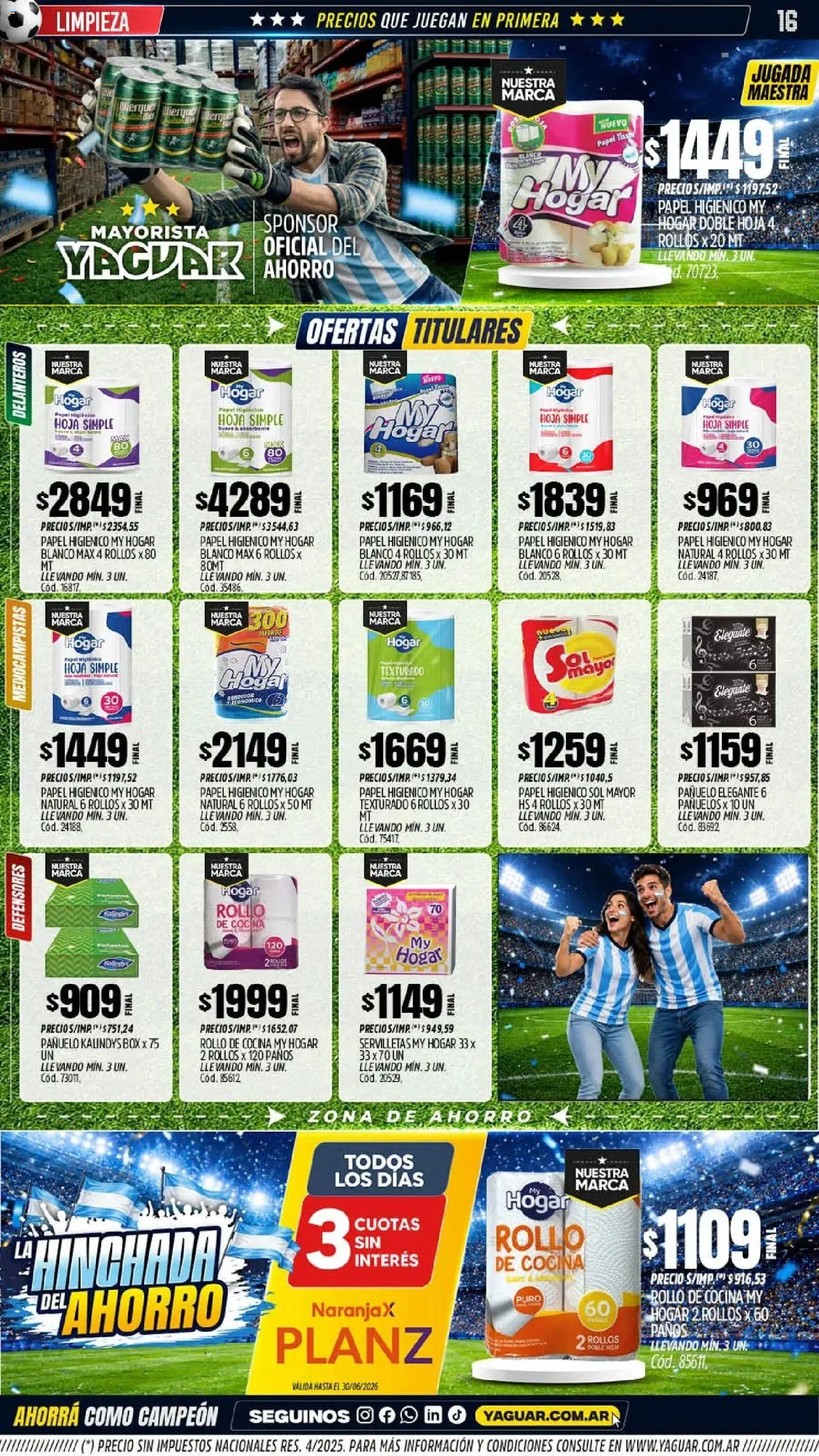 Yaguar - Oferta Semanal Córdoba │ válido desde el 01.06.2026 | Página: 16 | Productos: Papel higiénico, Pañuelo, Servilletas, Pollo