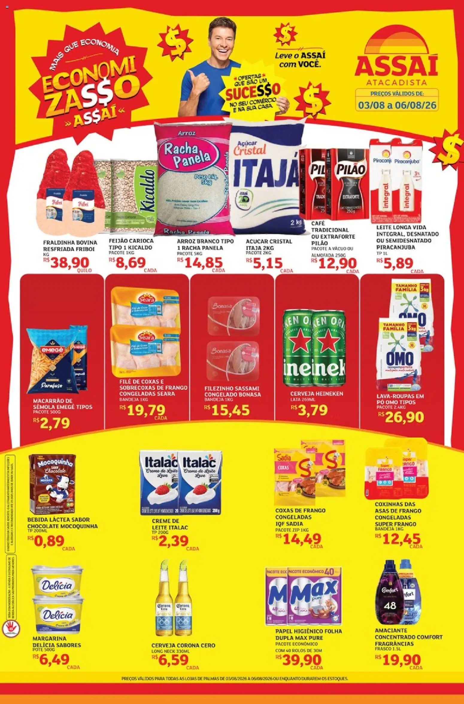 Assaí Atacadista Folheto - válido de 03/08/2026 | Página: 1 | Produtos: Bebida, Bandeja, Açúcar, Amaciante