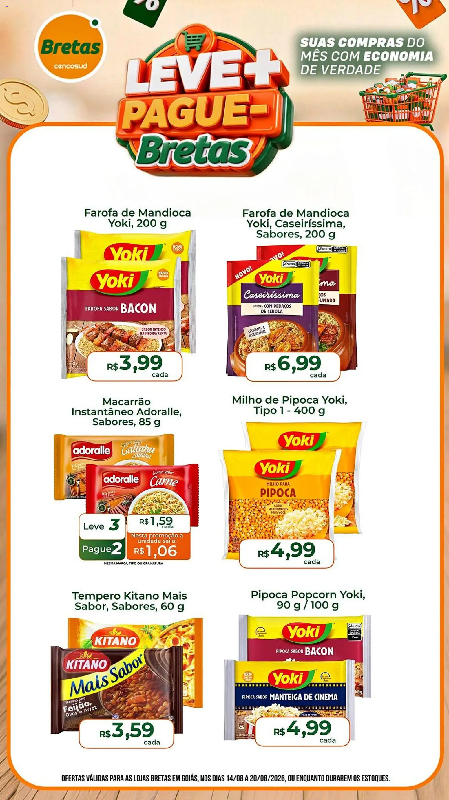 Bretas Folheto - válido de 14/08/2026 | Página: 3 | Produtos: Cebola, Milho, Farofa, Pipoca