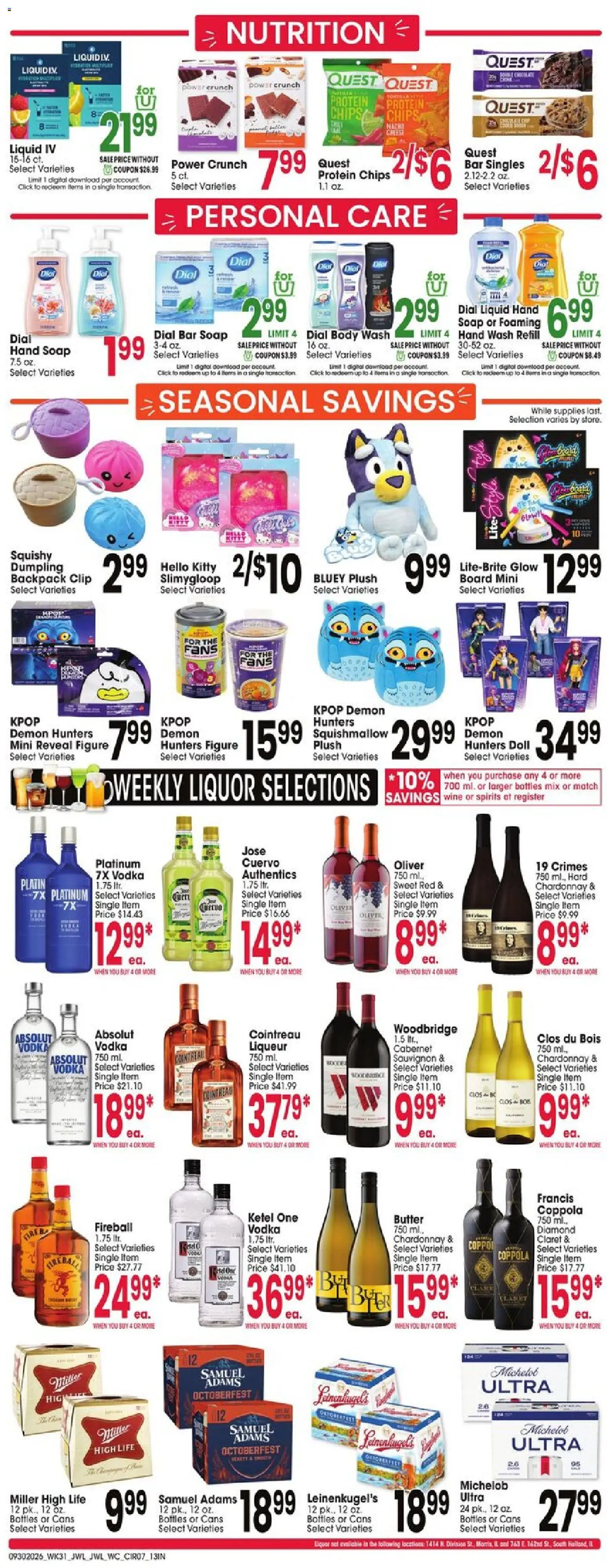 Jewel Osco Weekly Ad - IN - valid from 09/30/2026 | Page: 7 | Products: Butter, Wine, Body Wash, Vodka