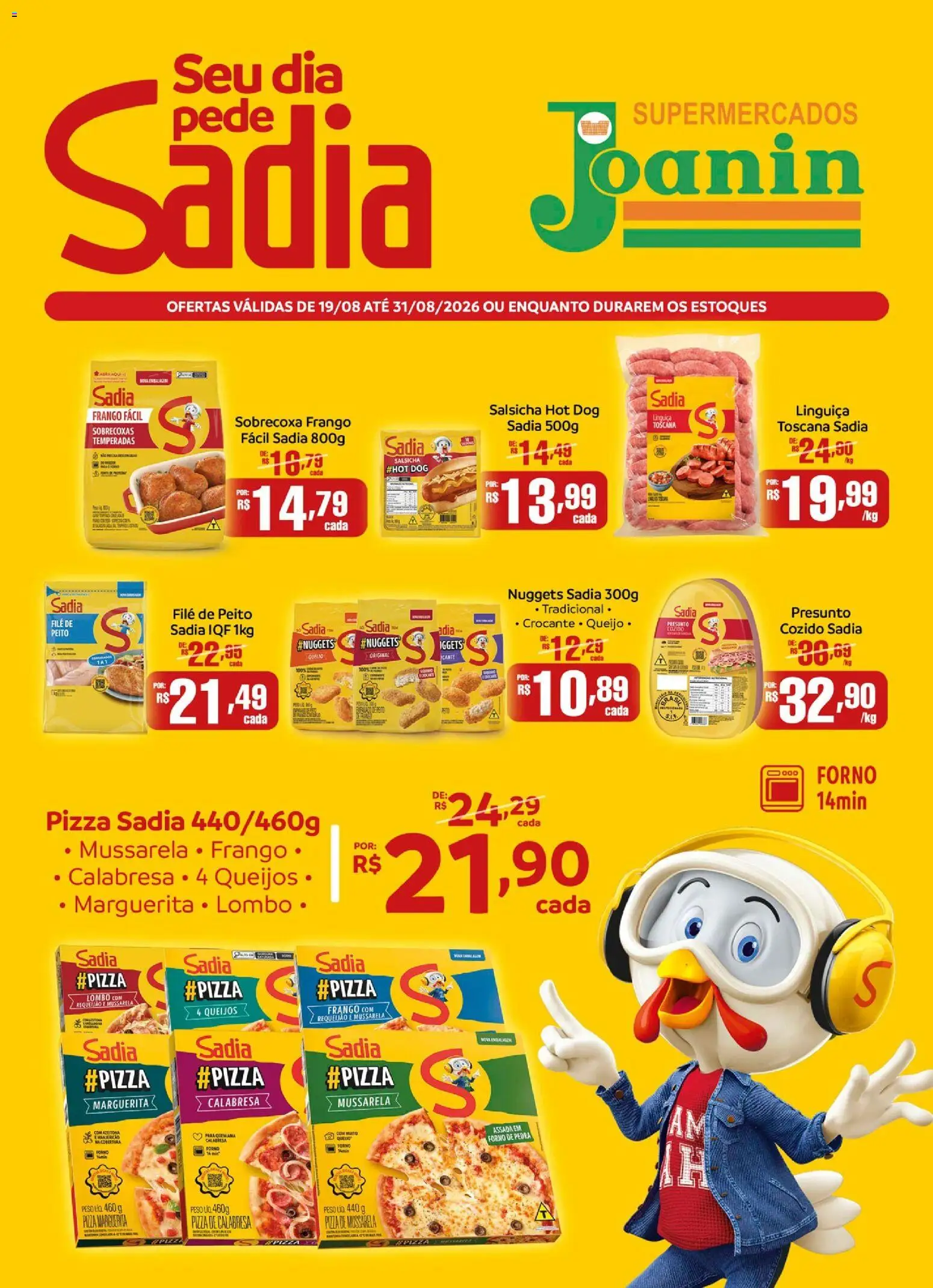 Supermercados Joanin Folheto - válido de 19/08/2026 | Página: 1 | Produtos: Linguiça, Queijo, Requeijão, Mussarela