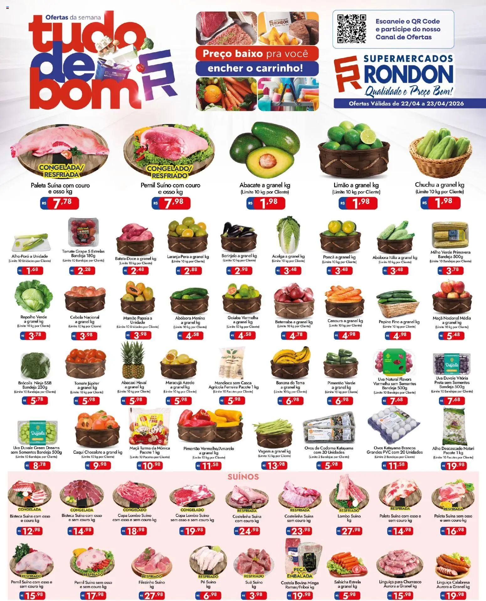 Supermercados Rondon Folheto - válido de 22.04.2026 | Página: 1 | Produtos: Berinjela, Beterraba, Pimentão, Mamão