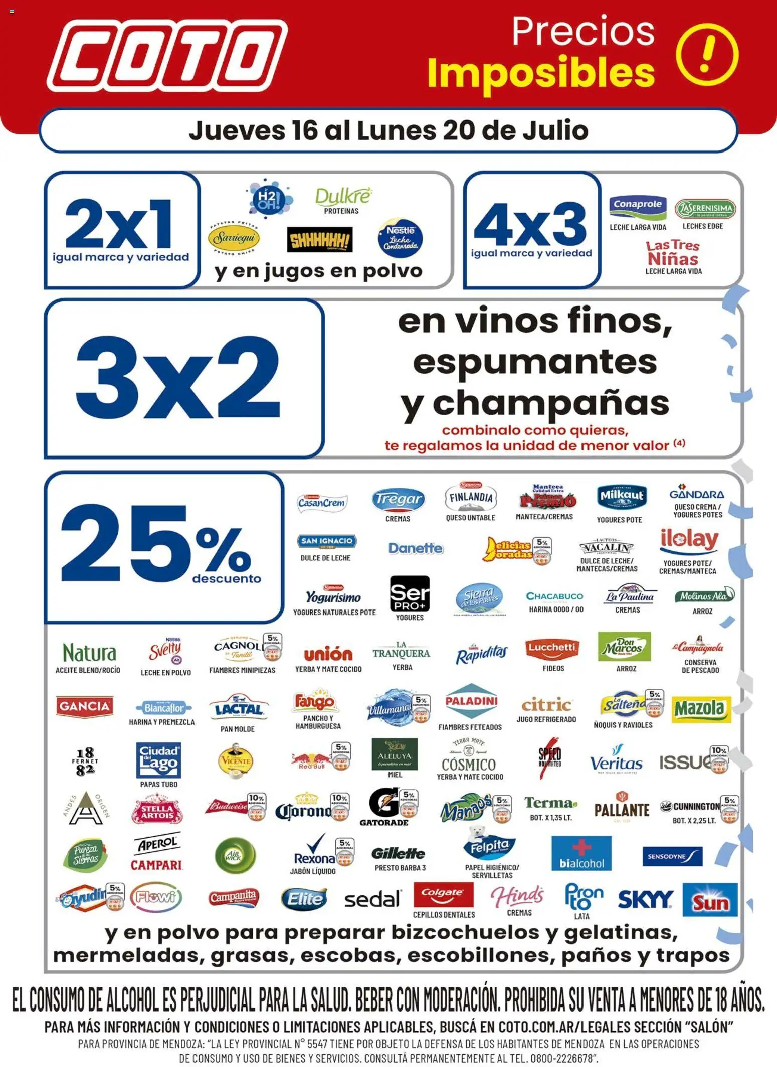 Coto Precios Imposibles │ válido desde el 16/07/2026 | Página: 1 | Productos: Harina, Queso crema, Leche, Fideos