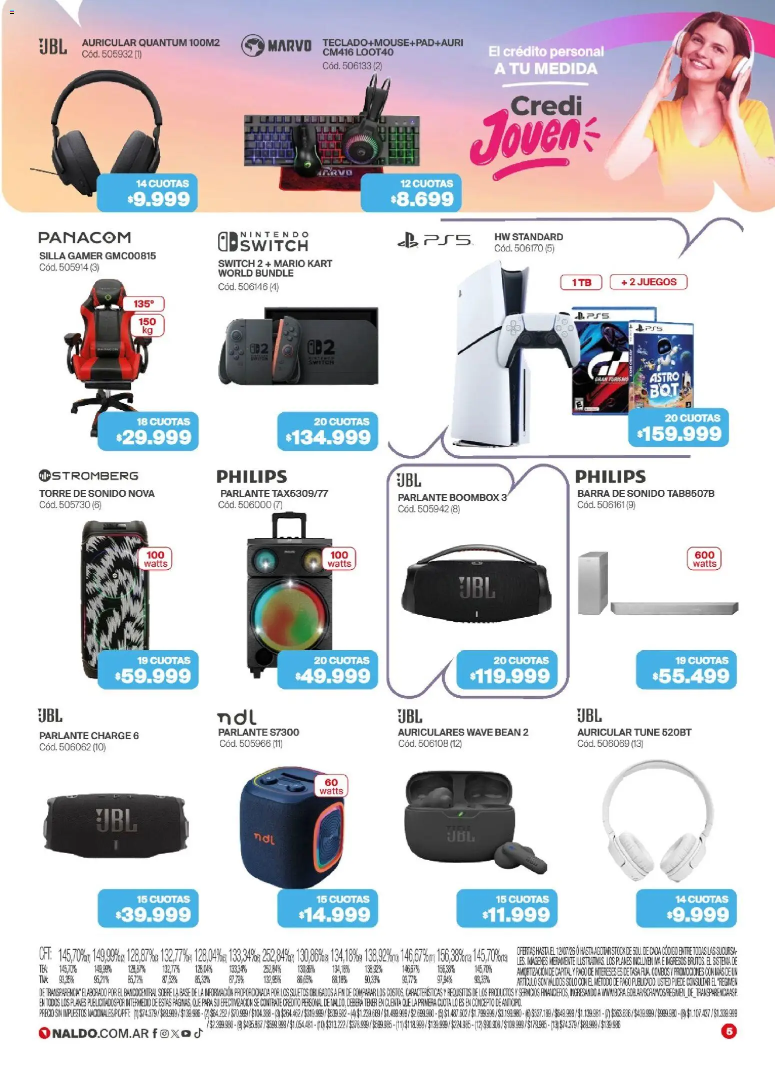 Naldo - Catálogo │ válido desde el 01/07/2026 | Página: 5 | Productos: Auriculares, Silla gamer, Sobre, Parlante