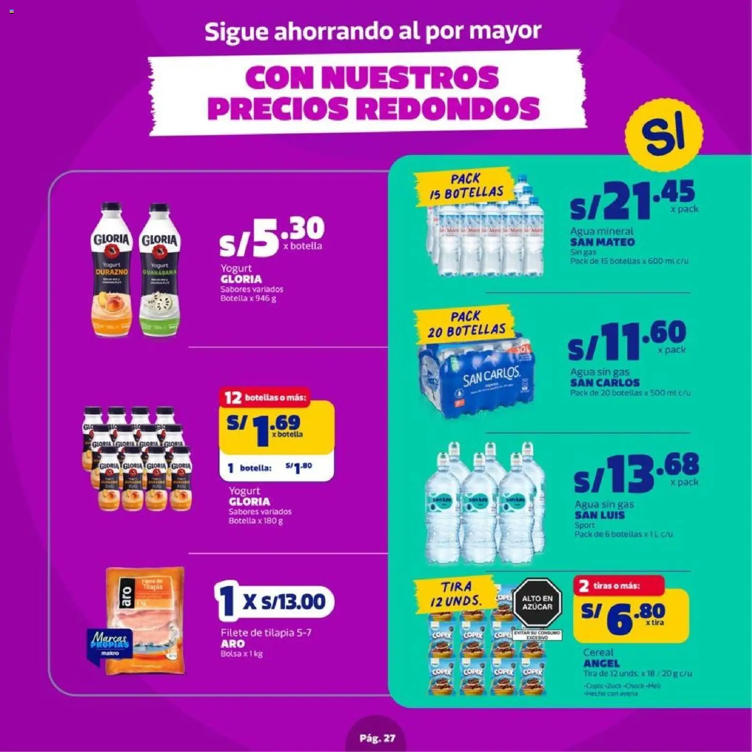 Catálogo Makro válido desde 27/08/2026 | Página: 27 | Productos: Agua mineral, Filete, Agua, Azúcar