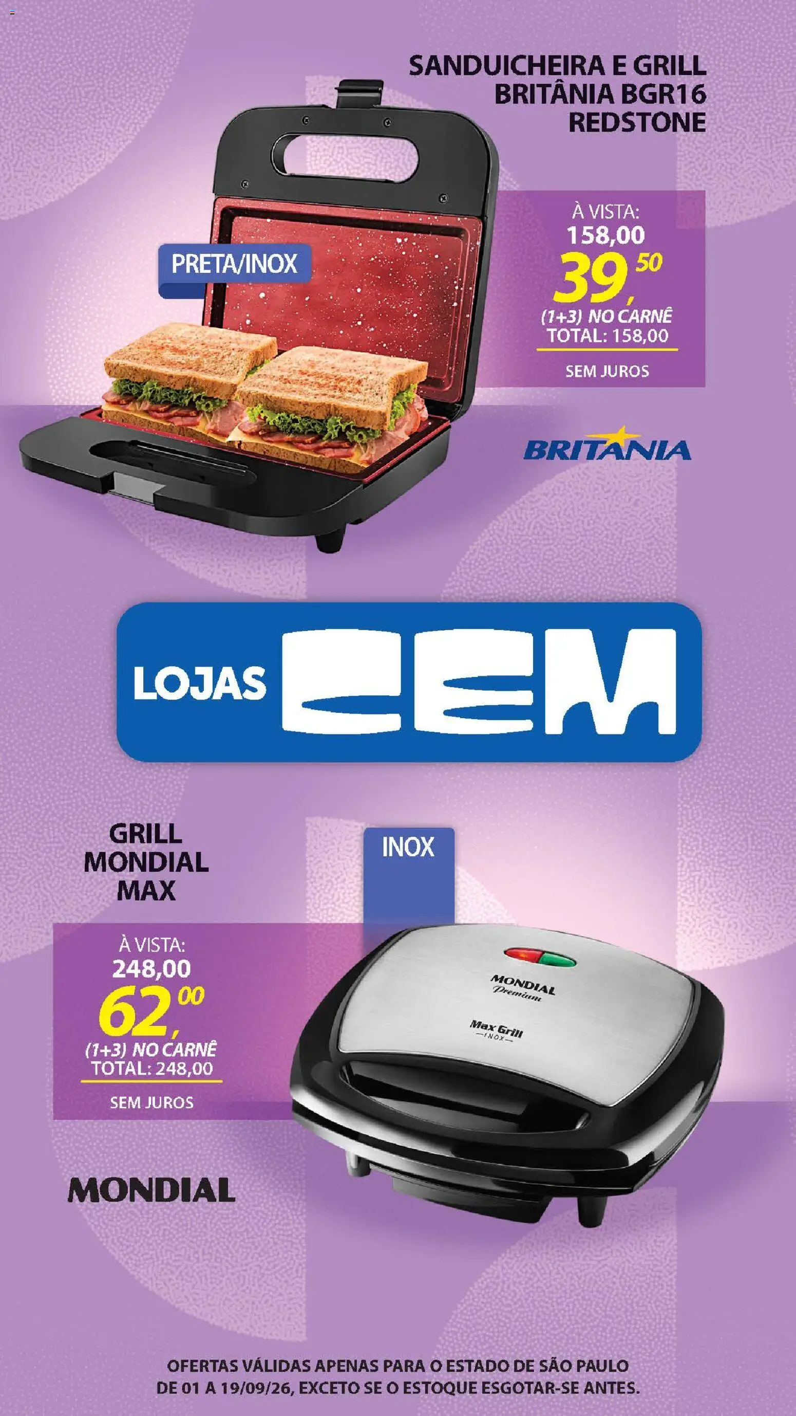 Lojas Cem Folheto - válido de 01/09/2026 | Página: 103 | Produtos: Grill, Sanduicheira, Carne