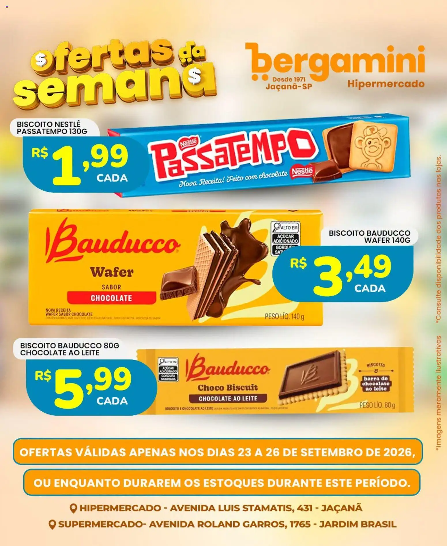 Supermercado Bergamini Folheto - válido de 23/09/2026 | Página: 17 | Produtos: Biscoito, Leite, Chocolate, Açúcar
