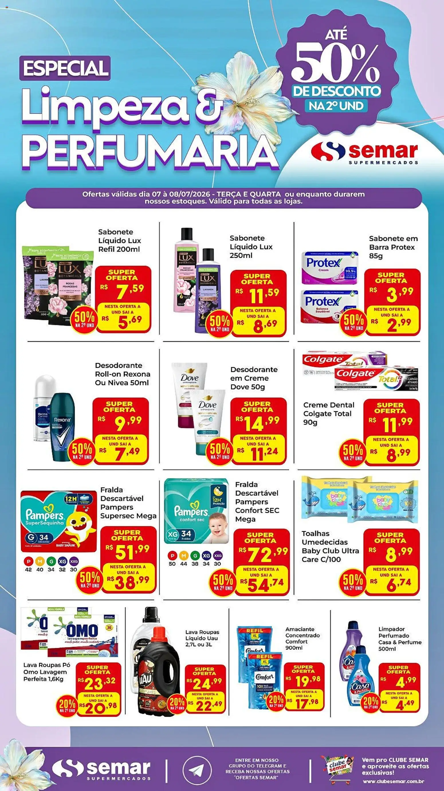 Semar Supermercado Folheto - válido de 07/07/2026 | Página: 1 | Produtos: Pó, Roupas, Amaciante, Sabonete líquido