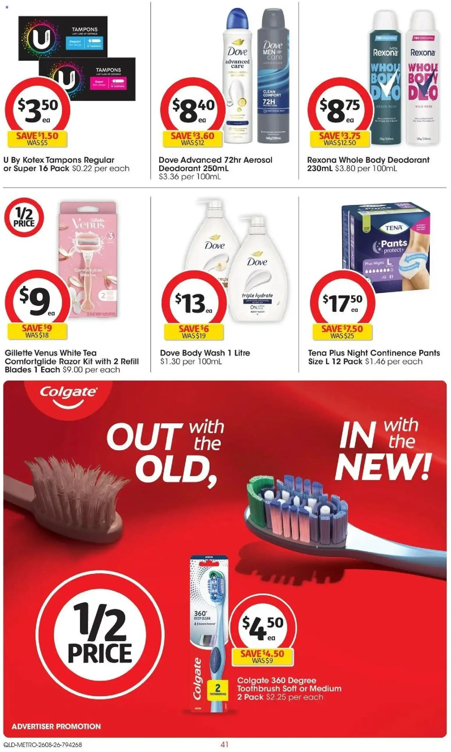 ﻿Coles catalogue valid from 26/08/2026 > Online Australia | Page: 41 | Products: Deodorant, Pants, Toothbrush, Tampons