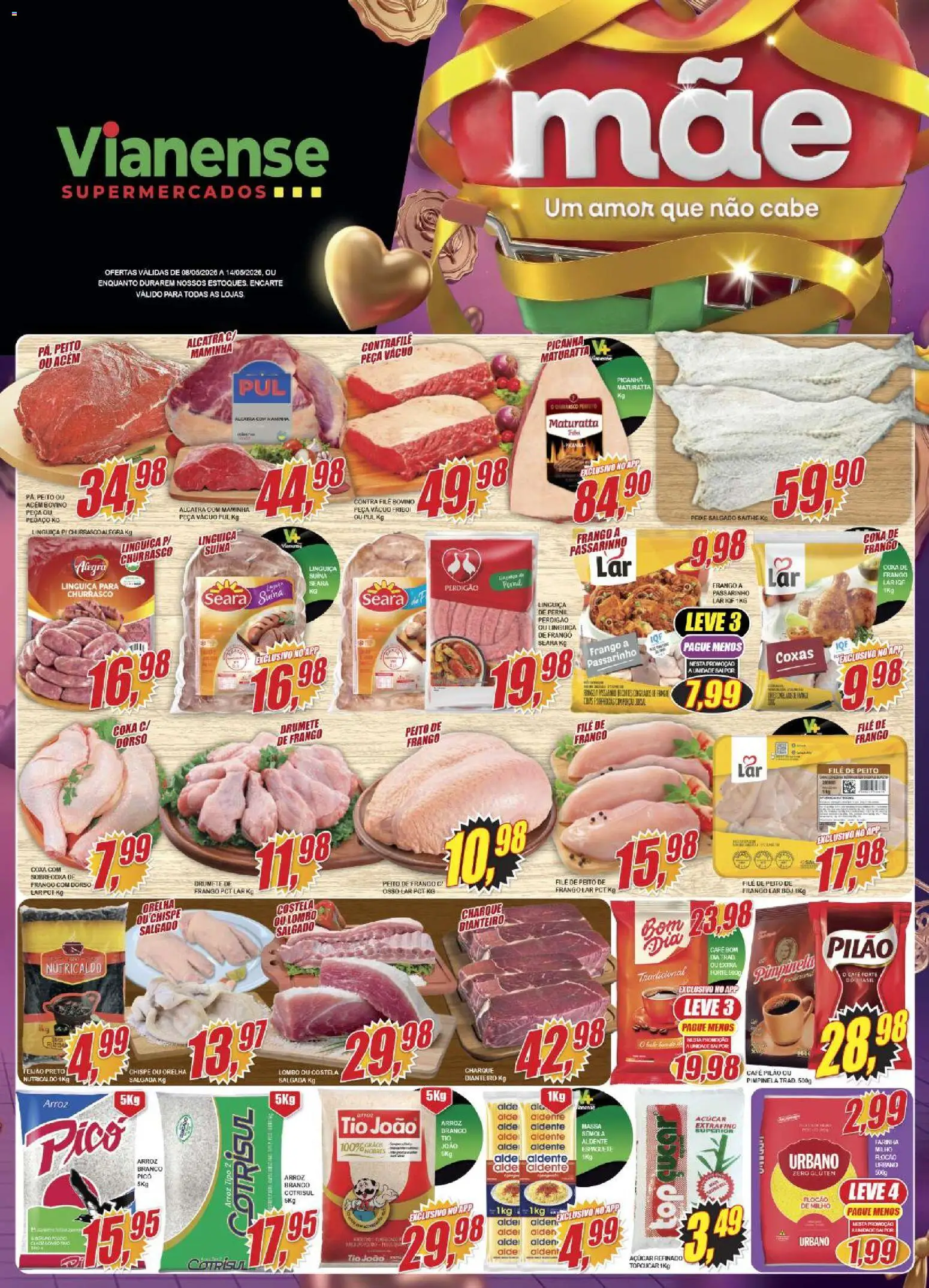 Vianense Folheto - válido de 08.05.2026 | Página: 1 | Produtos: Alcatra, Maminha, Café, Peito de frango