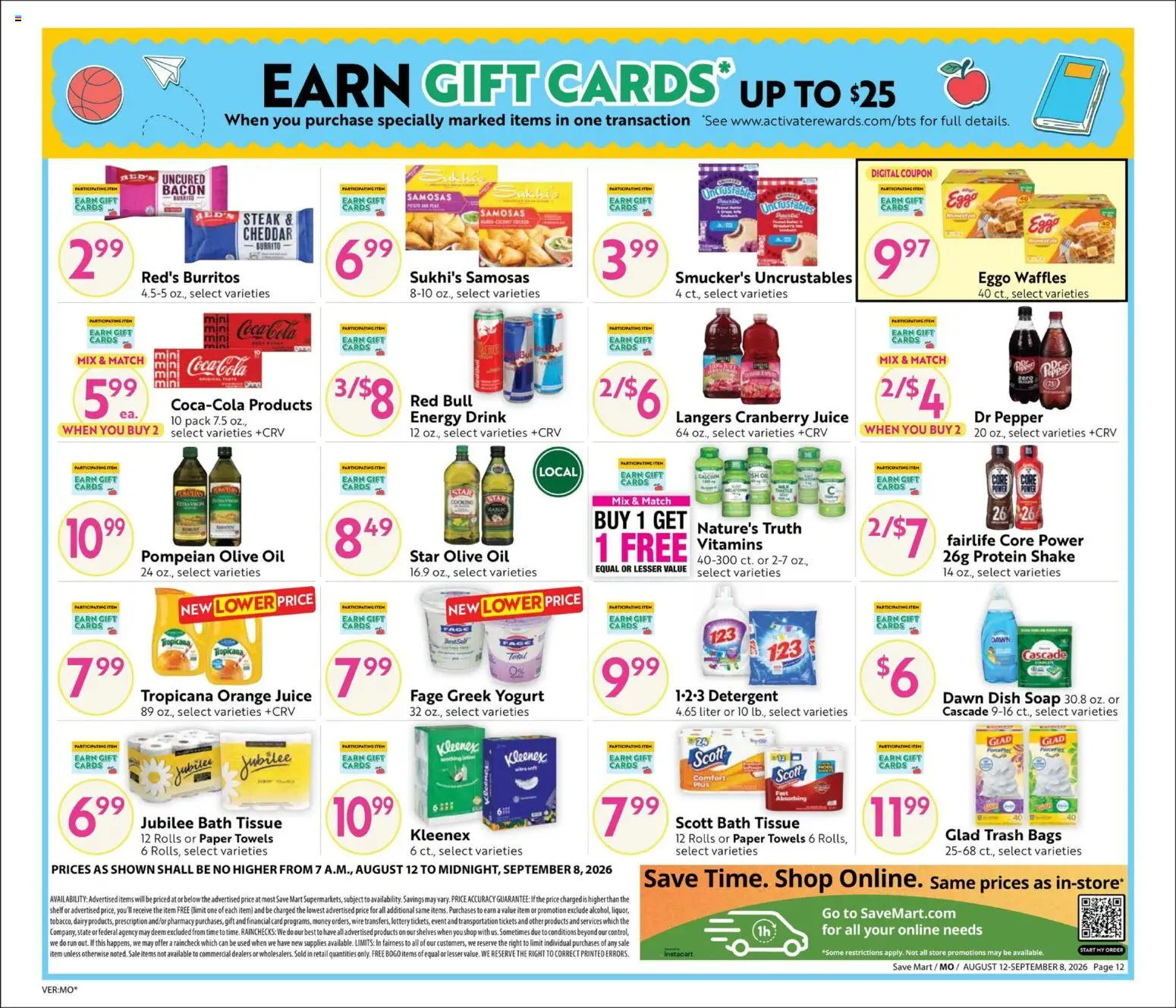 Save Mart Big Book of Savings - valid from 08/12/2026 | Page: 12 | Products: Shelf, Paper towels, Red Bull, Steak
