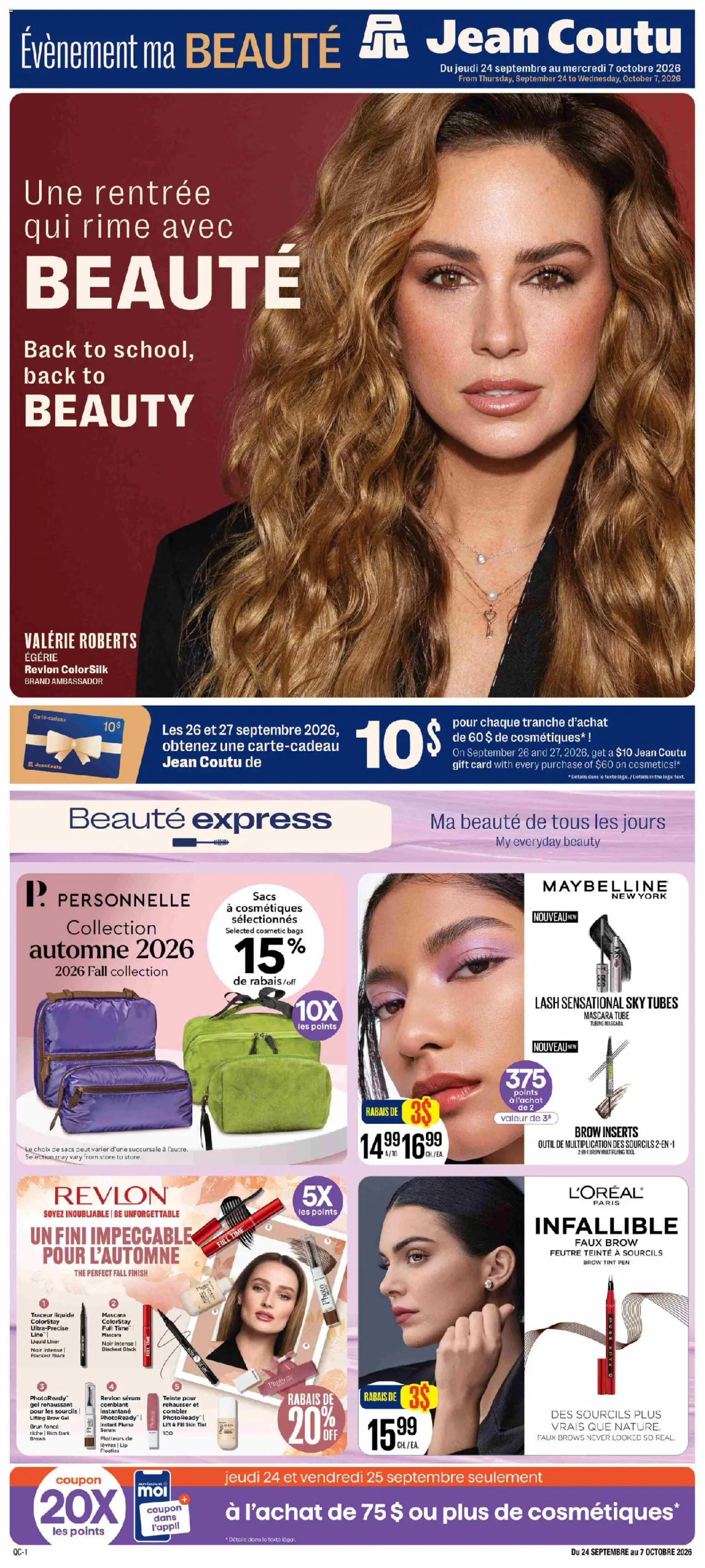 Jean Coutu flyer valid from Sep 24, 2026 | Page: 1 | Products: Tubes, Mascara, Inserts