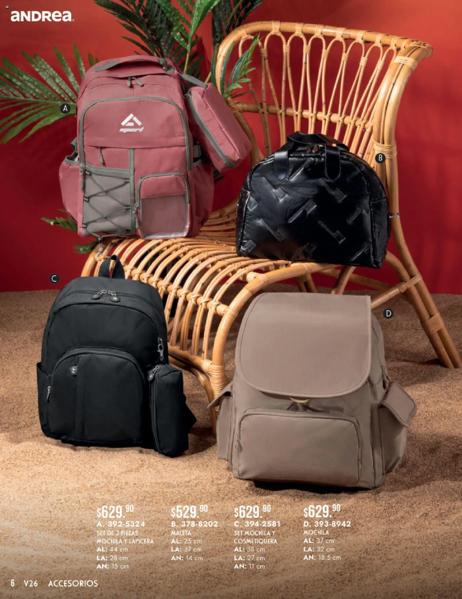 Nuevas ofertas de Andrea válidas en toda la República Mexicana desde el 24/05/2026. ¡Encuentra las mejores ofertas en Andrea catálogo Accesorios para todos! | Página: 6 | Productos: Mochila, Maleta