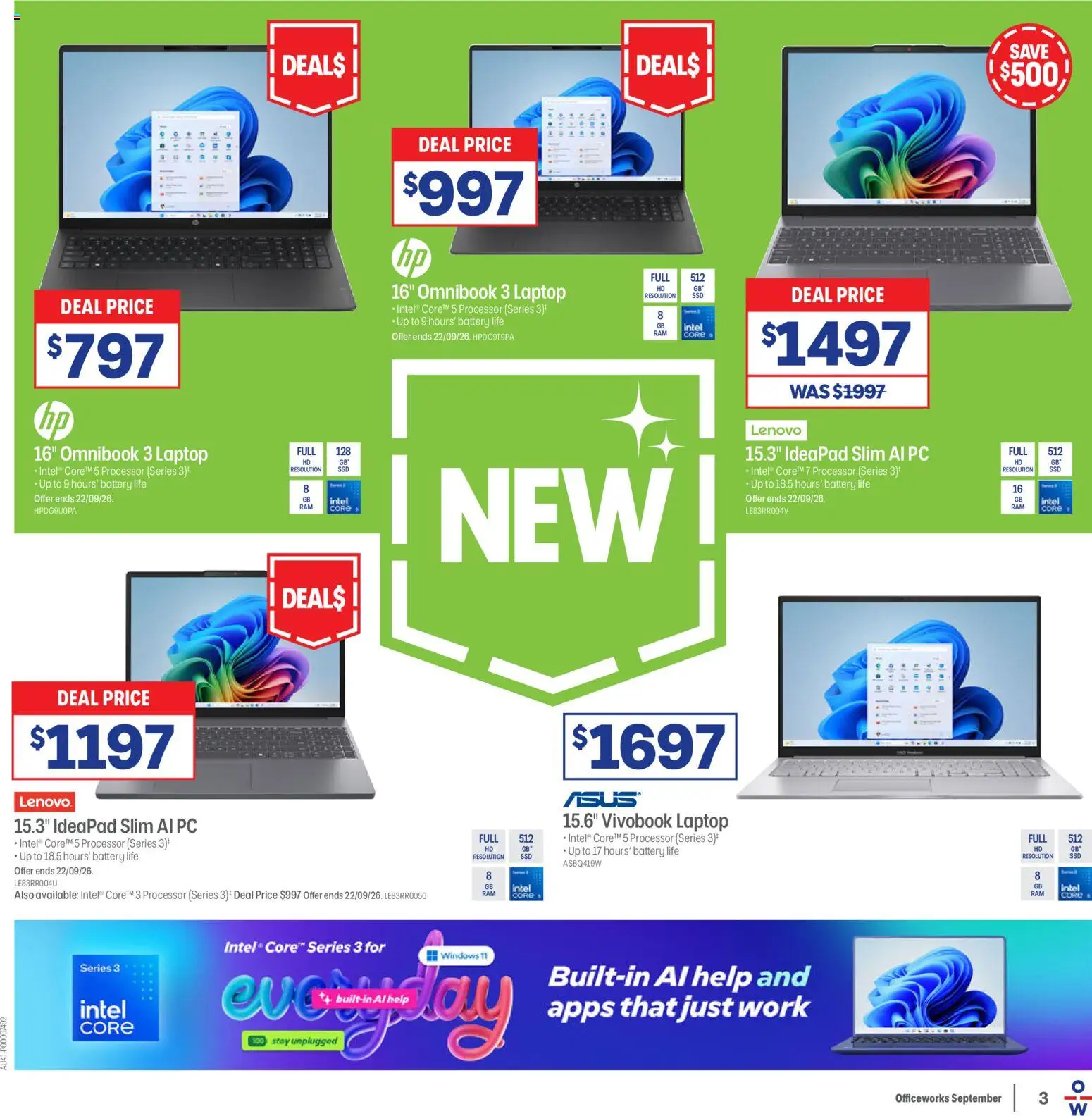 Officeworks catalogue - valid from 08/09/2026 | Page: 4 | Products: Battery, Pc, Laptop
