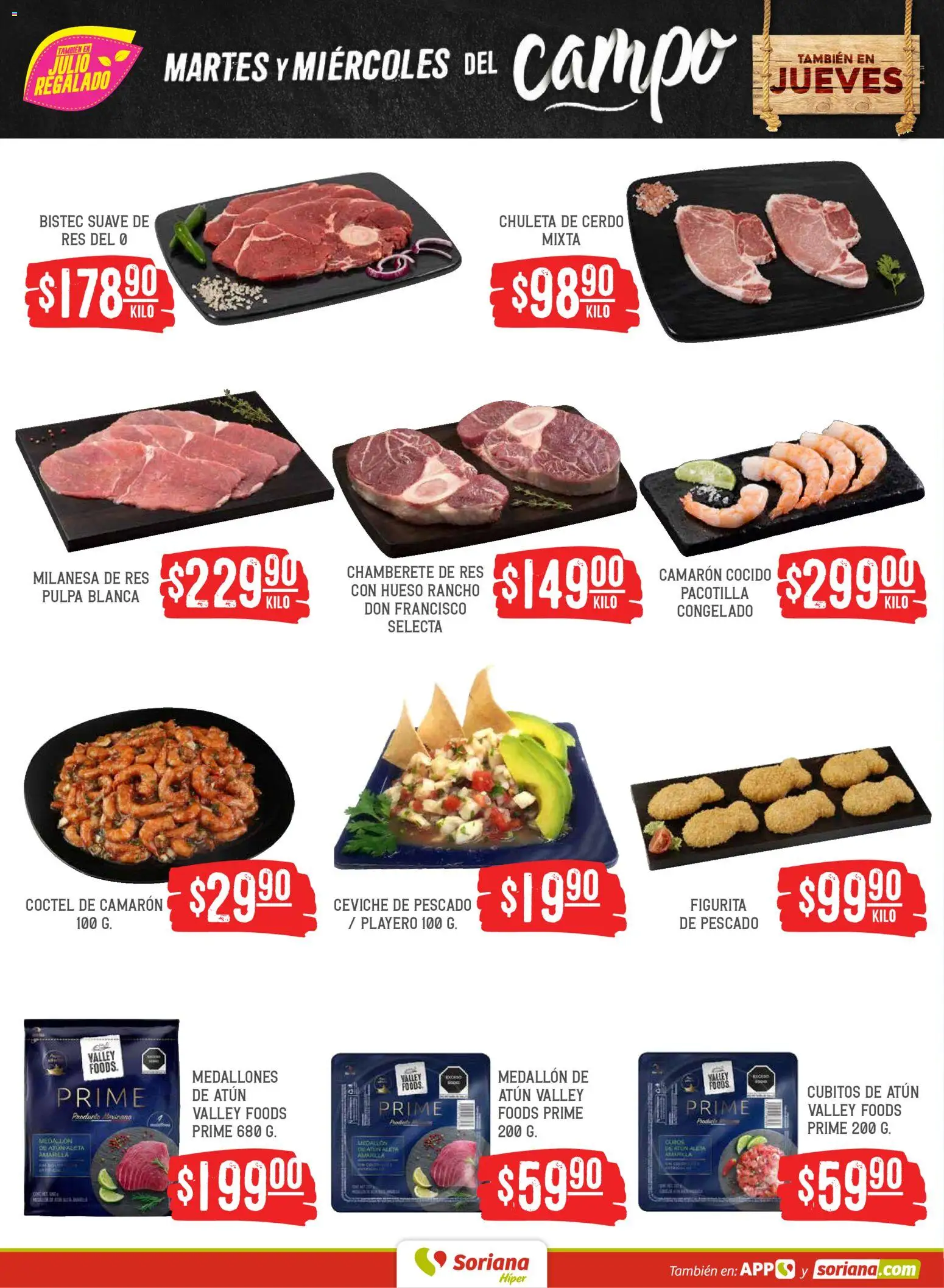 Nuevas ofertas de Soriana válidas en toda la República Mexicana desde el 14/07/2026. ¡Encuentra las mejores ofertas en Soriana Martes y Miércoles del Campo Híper: Tamaulipas (excepto Cd. Victoria y Tampico)! | Página: 6 | Productos: Milanesa, Atún, Cerdo, Res