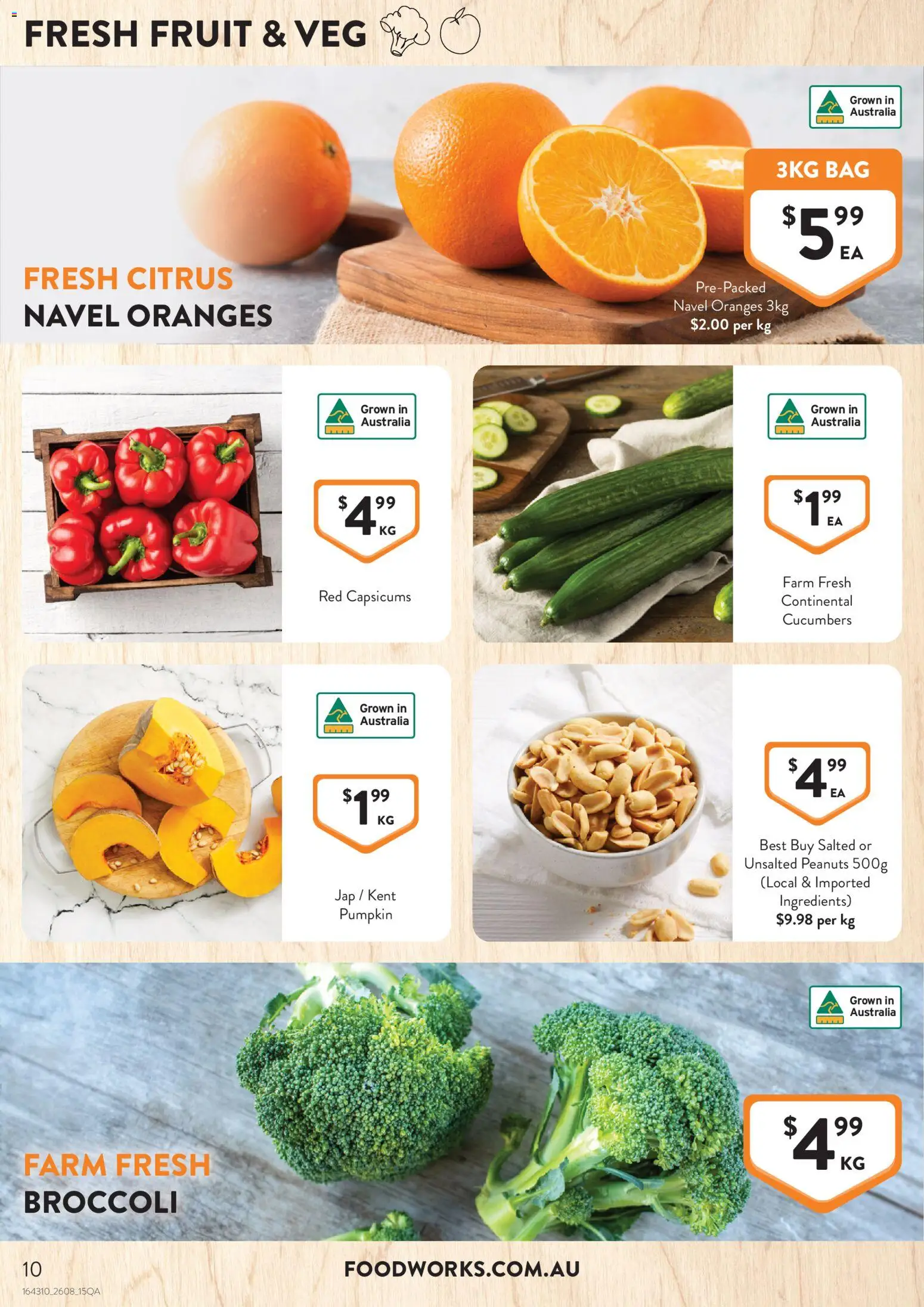 Foodworks catalogue - valid from 26/08/2026 | Page: 10 | Products: Oranges, Peanuts, Cucumbers, Citrus