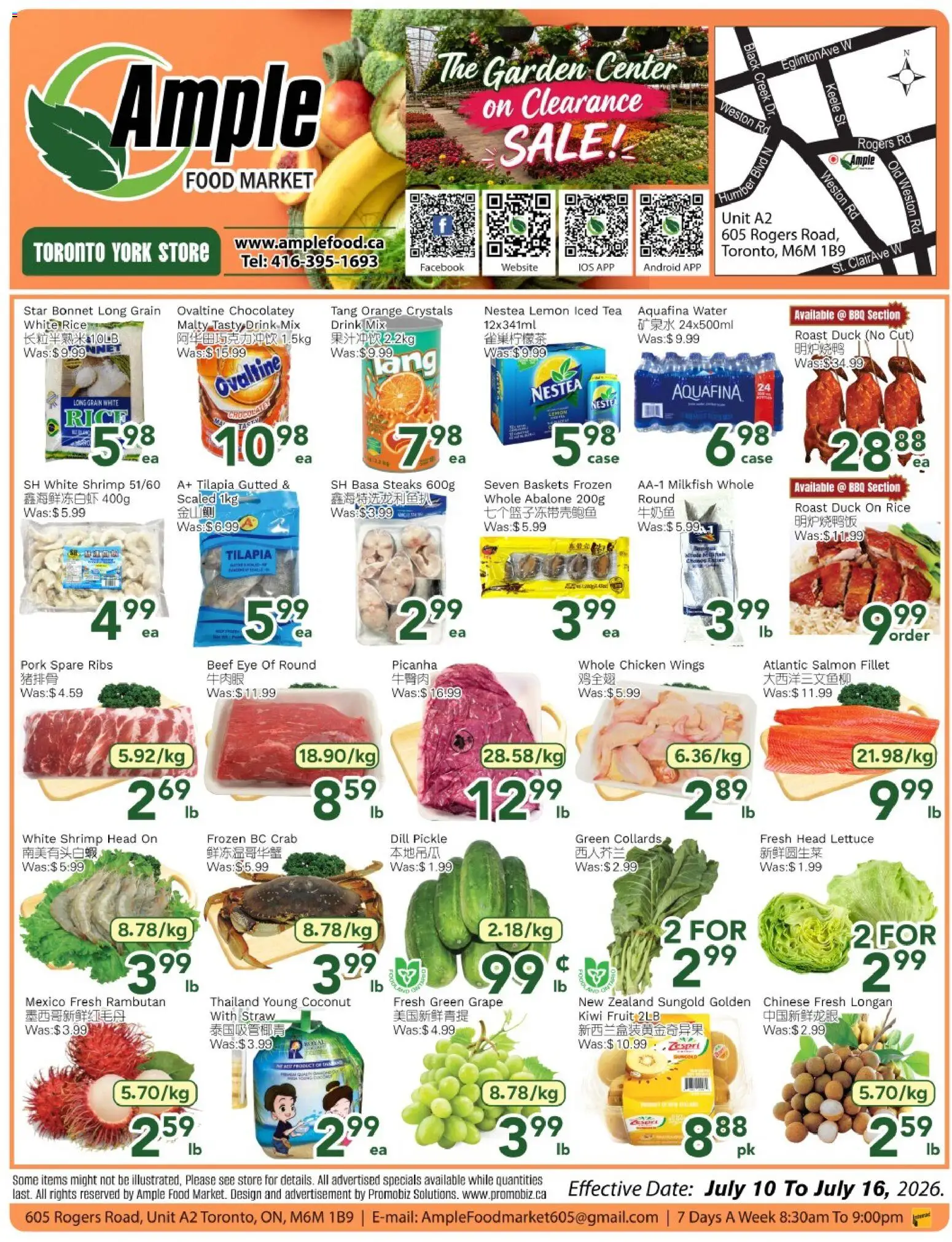 Ample Food Market flyer valid from Jul 10, 2026 | Page: 1 | Products: Rice, Beef, Chicken wings, Chicken