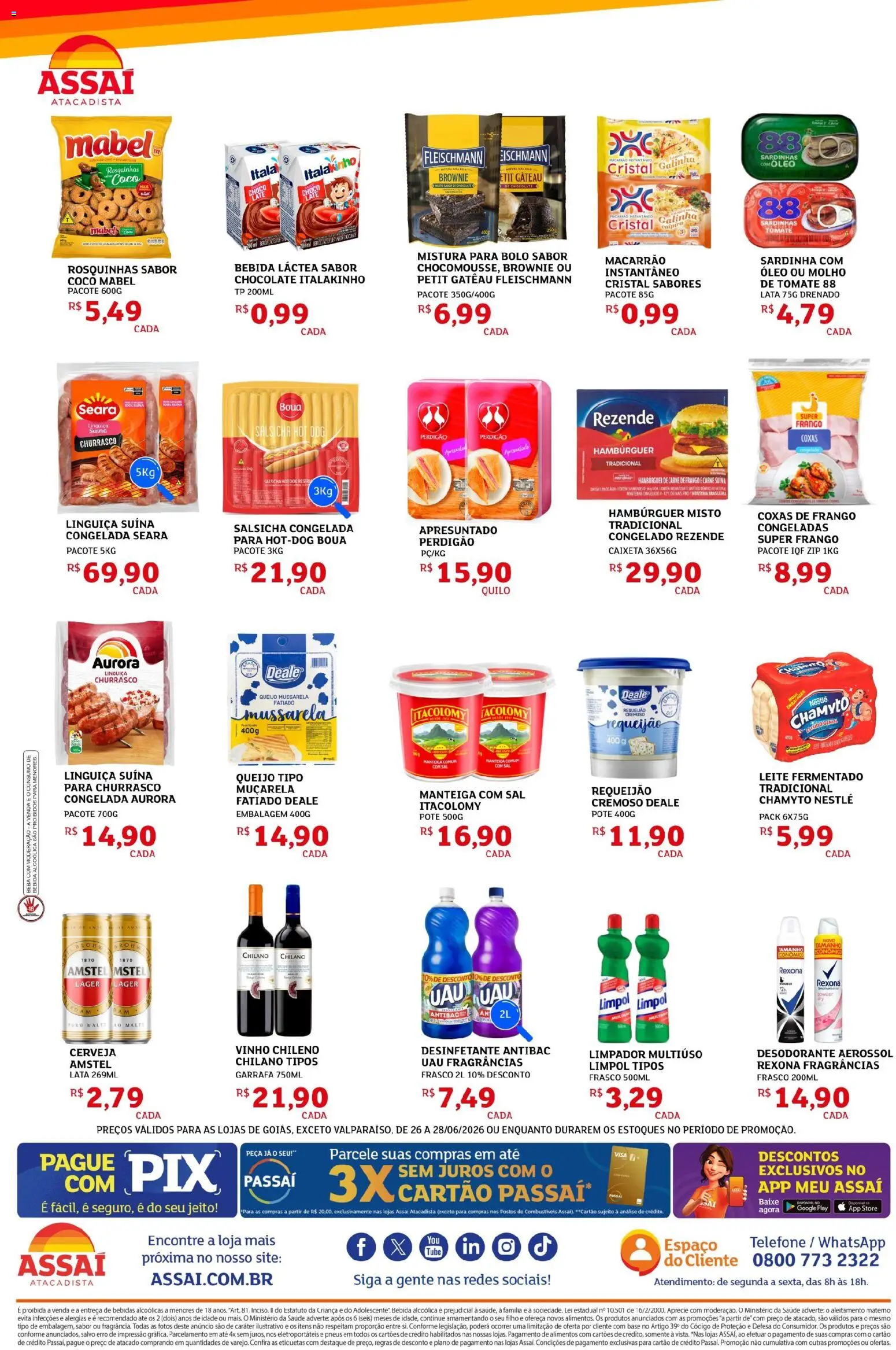 Assaí Atacadista Folheto - válido de 26/06/2026 | Página: 2 | Produtos: Leite, Muçarela, Pneus, Requeijão