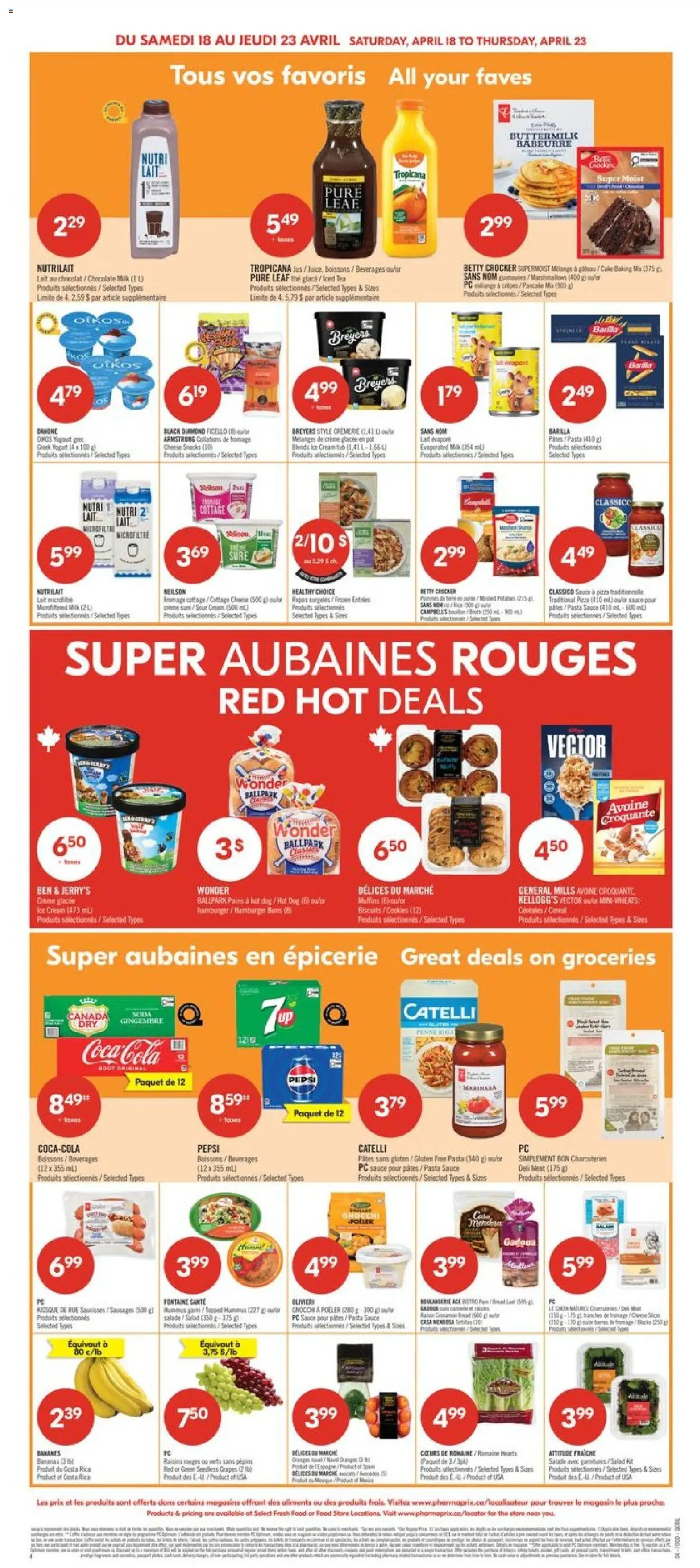 Pharmaprix flyer valid from 17.04.2026 | Page: 4 | Products: Cream, Salad, Milk, Bread