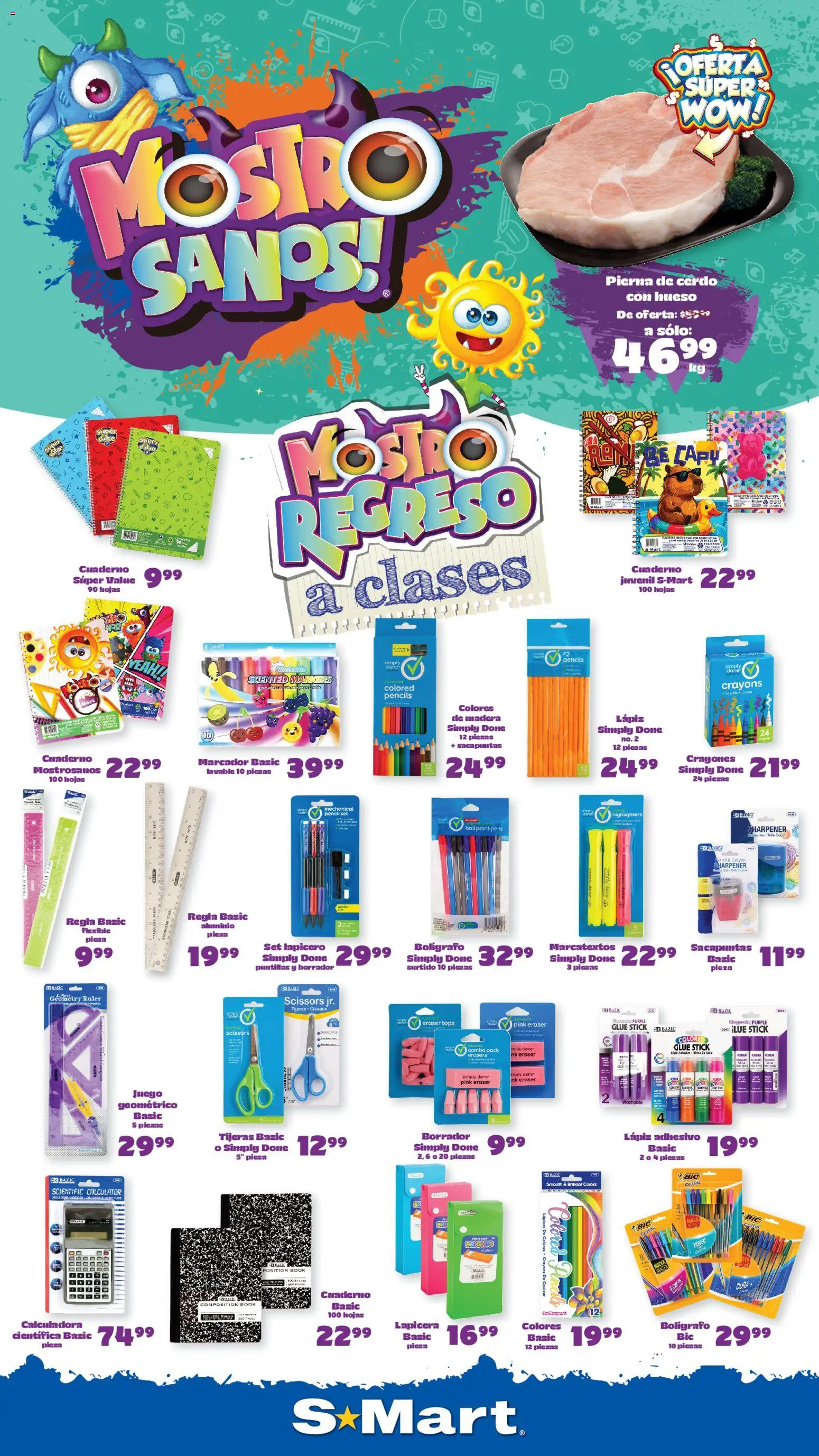 Nuevas ofertas de S-Mart válidas en toda la República Mexicana desde el 18/08/2026. ¡Encuentra las mejores ofertas en S-Mart folleto Ofertas de feria Nuevo Laredo! | Página: 1 | Productos: Sacapuntas, Cerdo, Cuaderno, Calculadora
