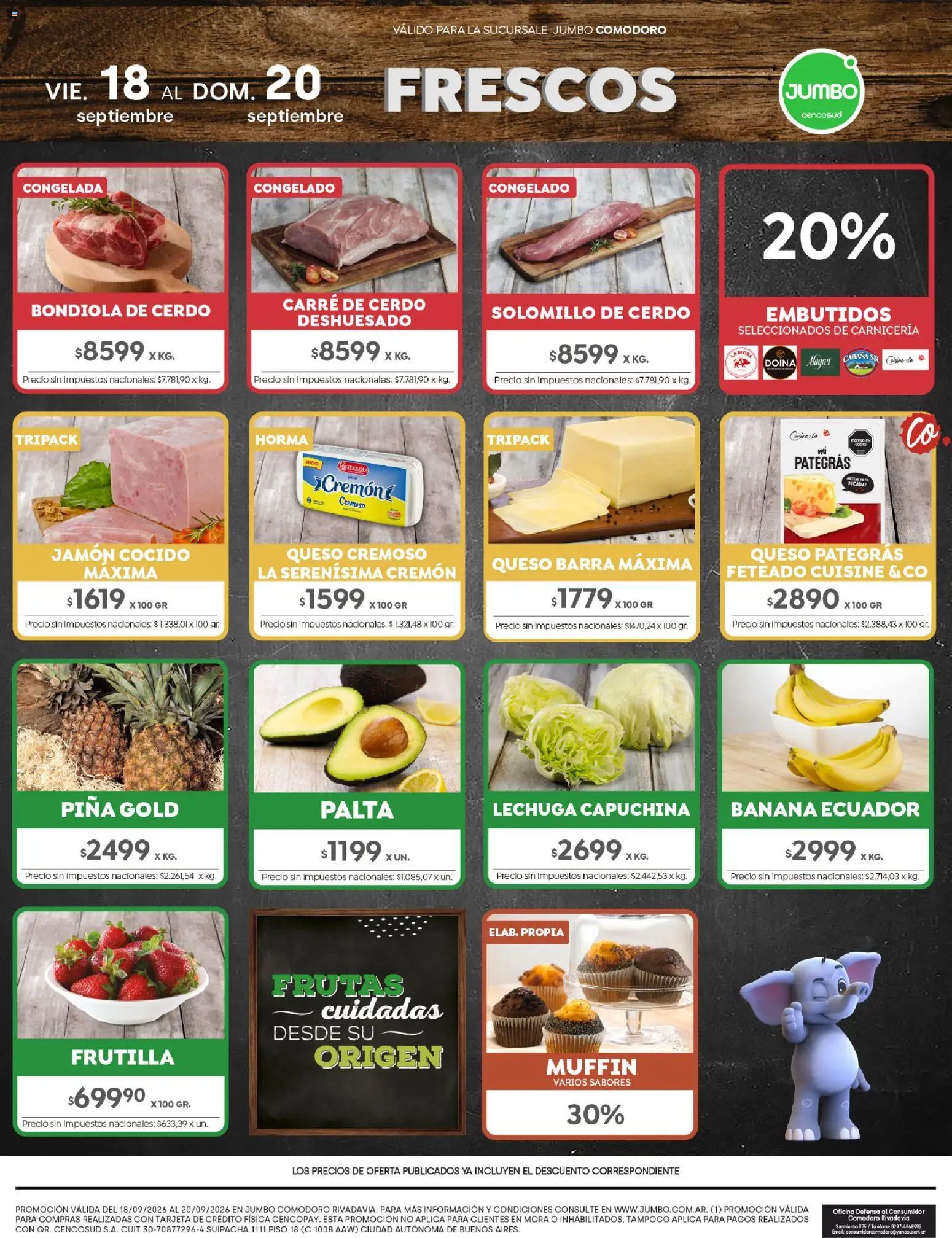 Jumbo - Ofertas | Comodoro │ válido desde el 18/09/2026 | Página: 9 | Productos: Frutilla, Banana, Jamón cocido, Cerdo