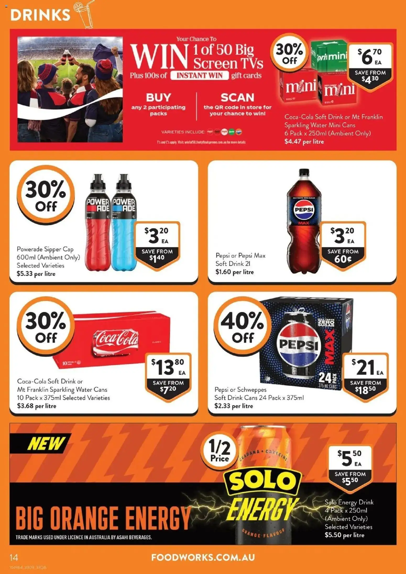 Foodworks catalogue - valid from 30/09/2026 | Page: 14 | Products: Energy drink, Water, Cap, Screen