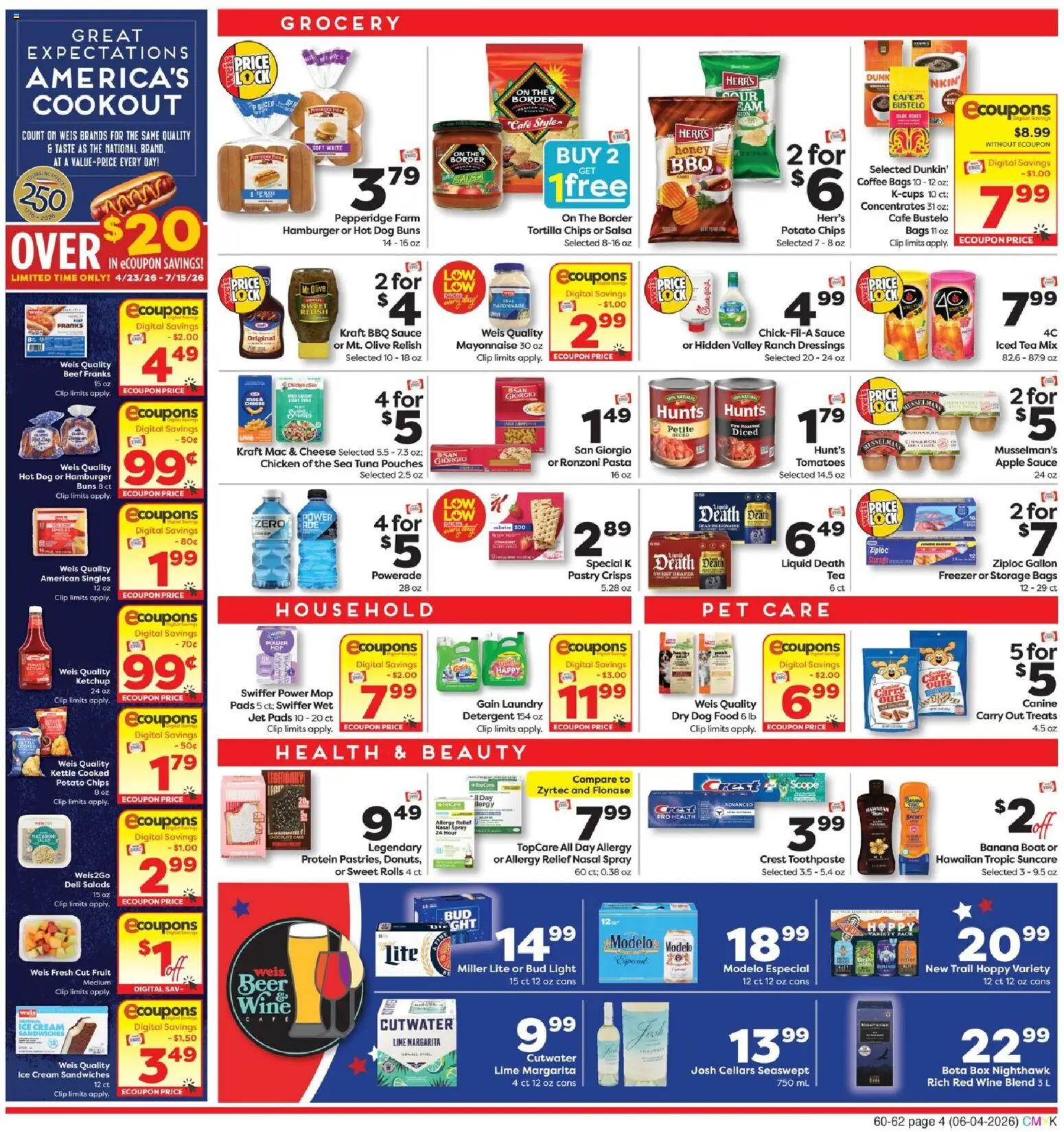 Weis Weekly Ad - valid from 04.06.2026 | Page: 4 | Products: Clip, Dog Food, Tomatoes, Chips