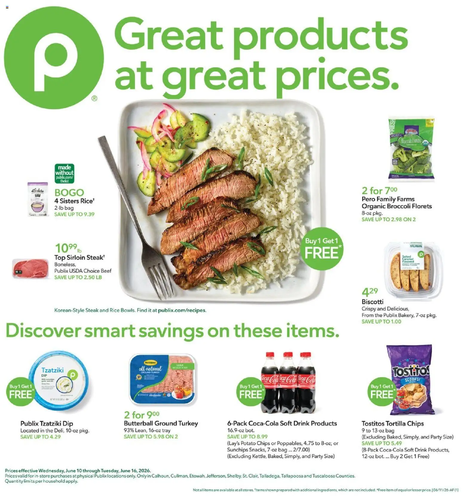 Publix Weekly Ad - valid from 10.06.2026 | Page: 1 | Products: Broccoli, Beef, Chips, Bag