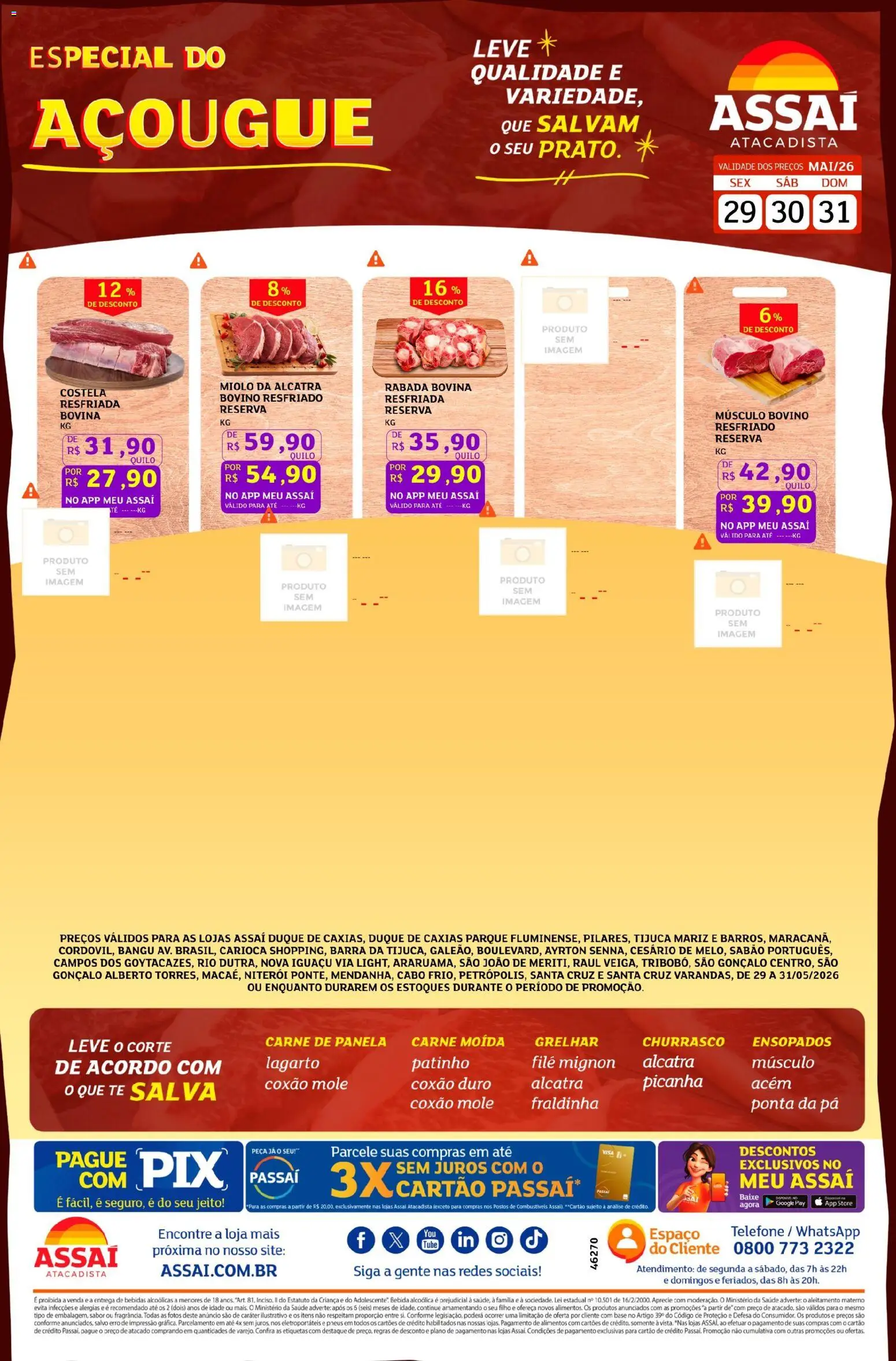 Assaí Atacadista Folheto - válido de 30.05.2026 | Página: 1 | Produtos: Acém, Carne, Bebida, Telefone